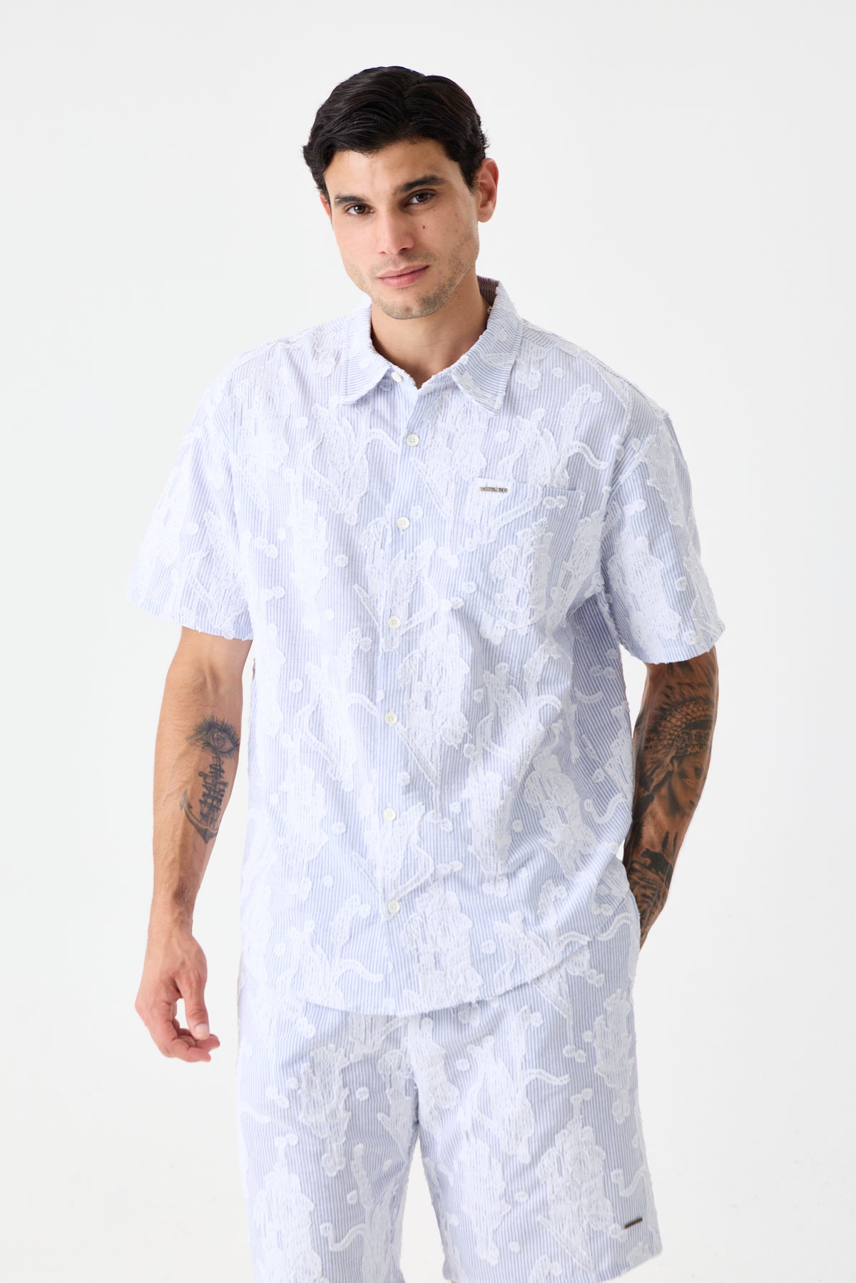 Navy Blue Cep Detaylı Comfort Çizgili Gömlek