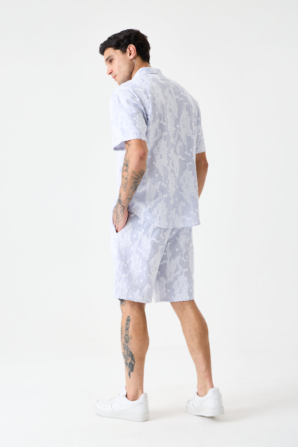 Navy Blue Cep Detaylı Comfort Çizgili Gömlek