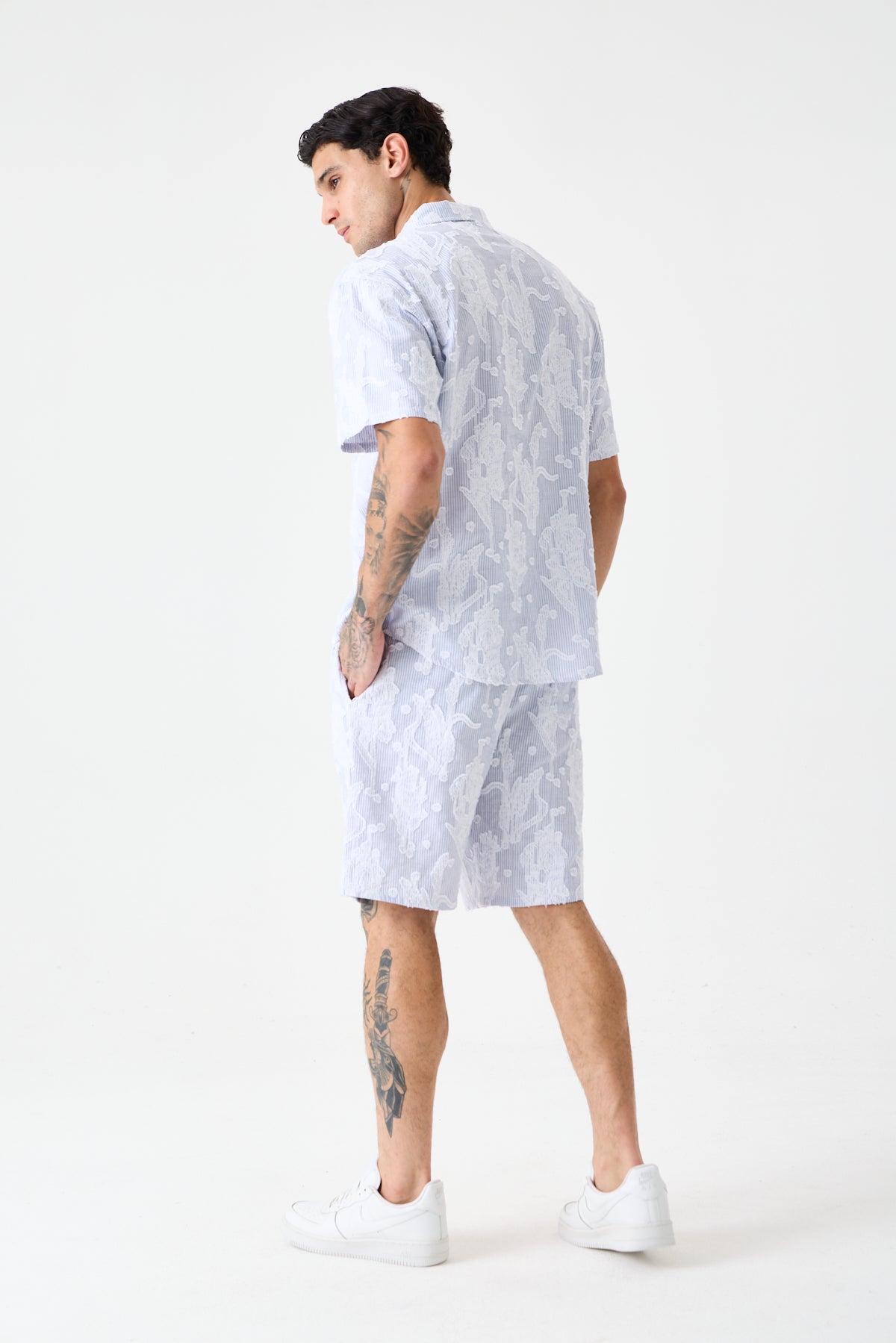 Navy Blue Cep Detaylı Comfort Çizgili Gömlek