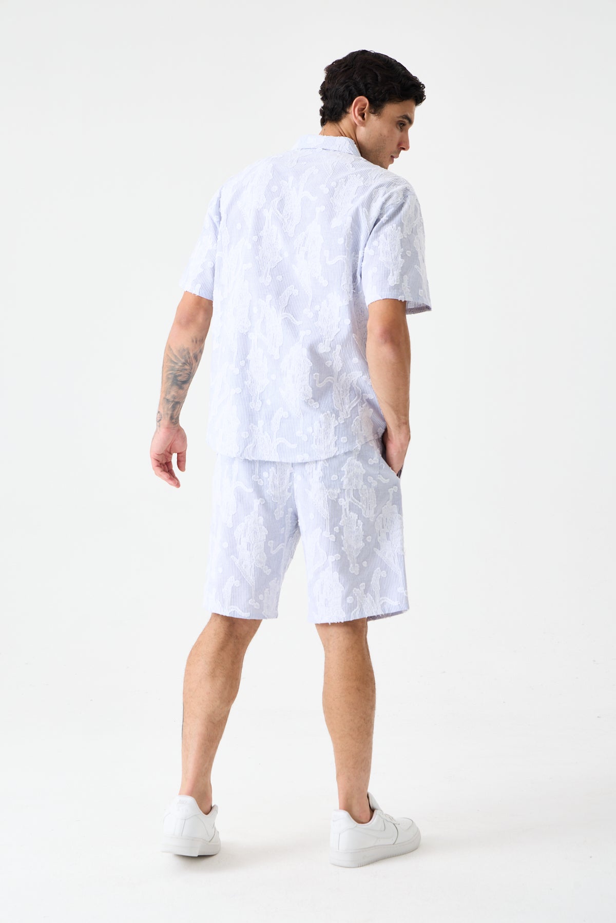 Navy Blue Cep Detaylı Comfort Çizgili Gömlek