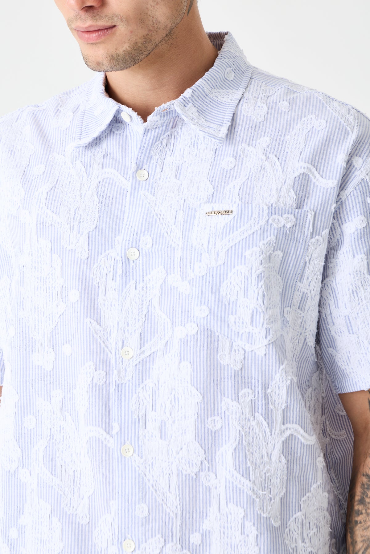 Navy Blue Cep Detaylı Comfort Çizgili Gömlek