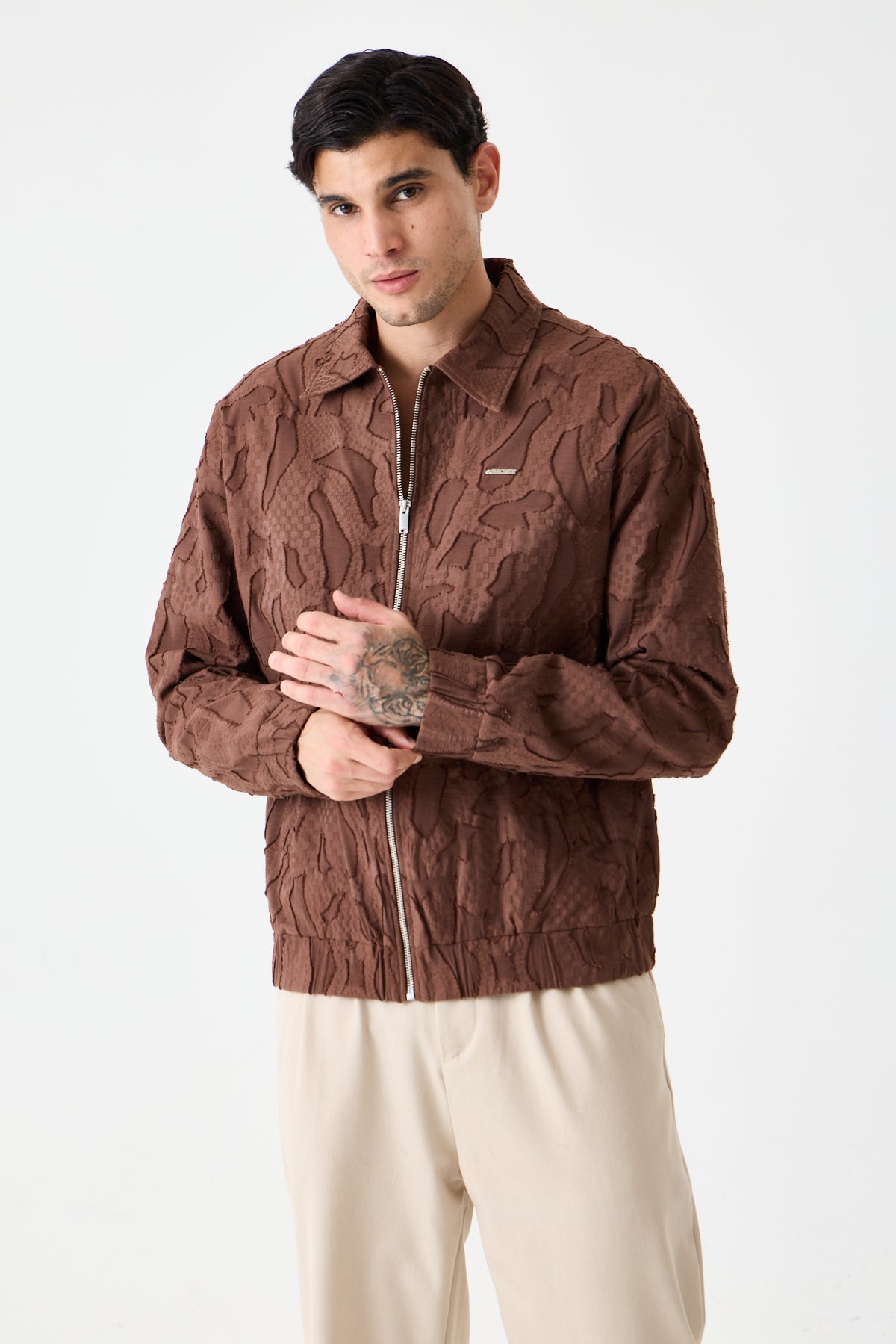Dark Coffee Zipper Jakarlı Ceket