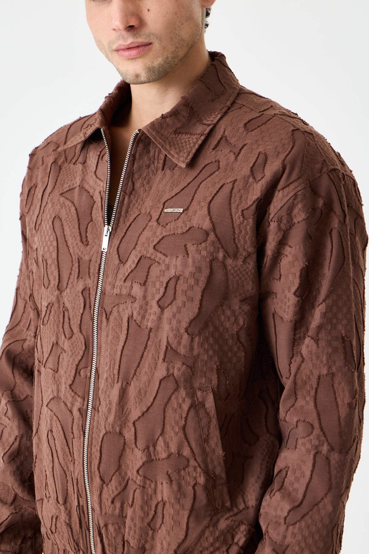 Dark Coffee Zipper Jakarlı Ceket