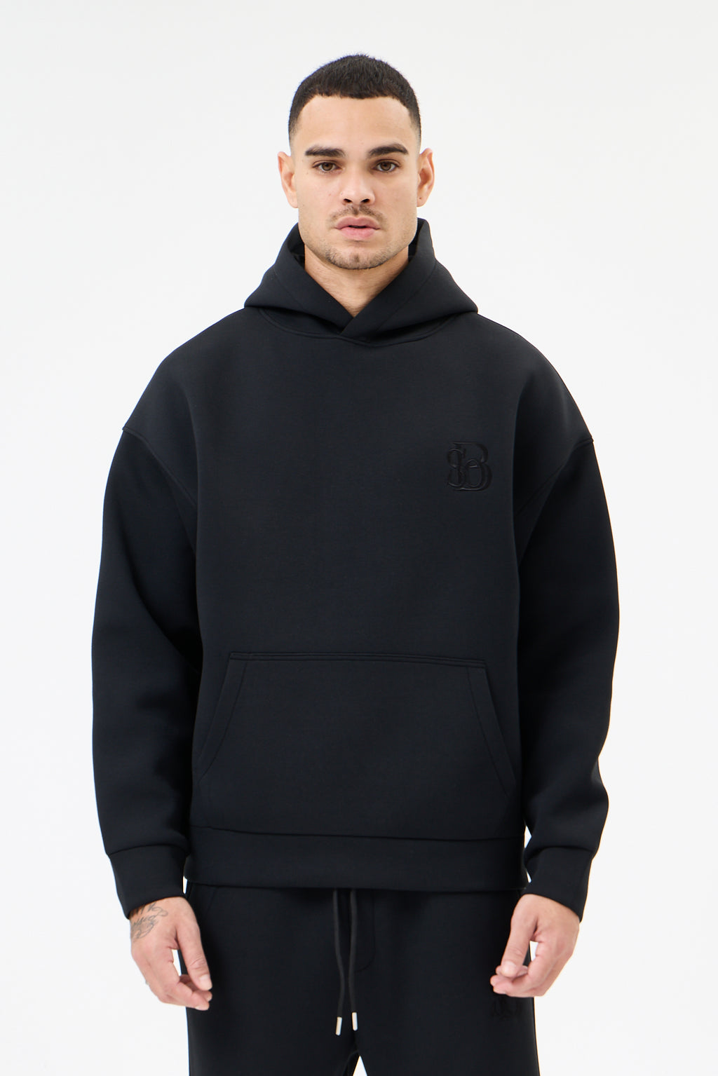 Siyah Panda Kumaş Kapüşonlu Sweatshirt