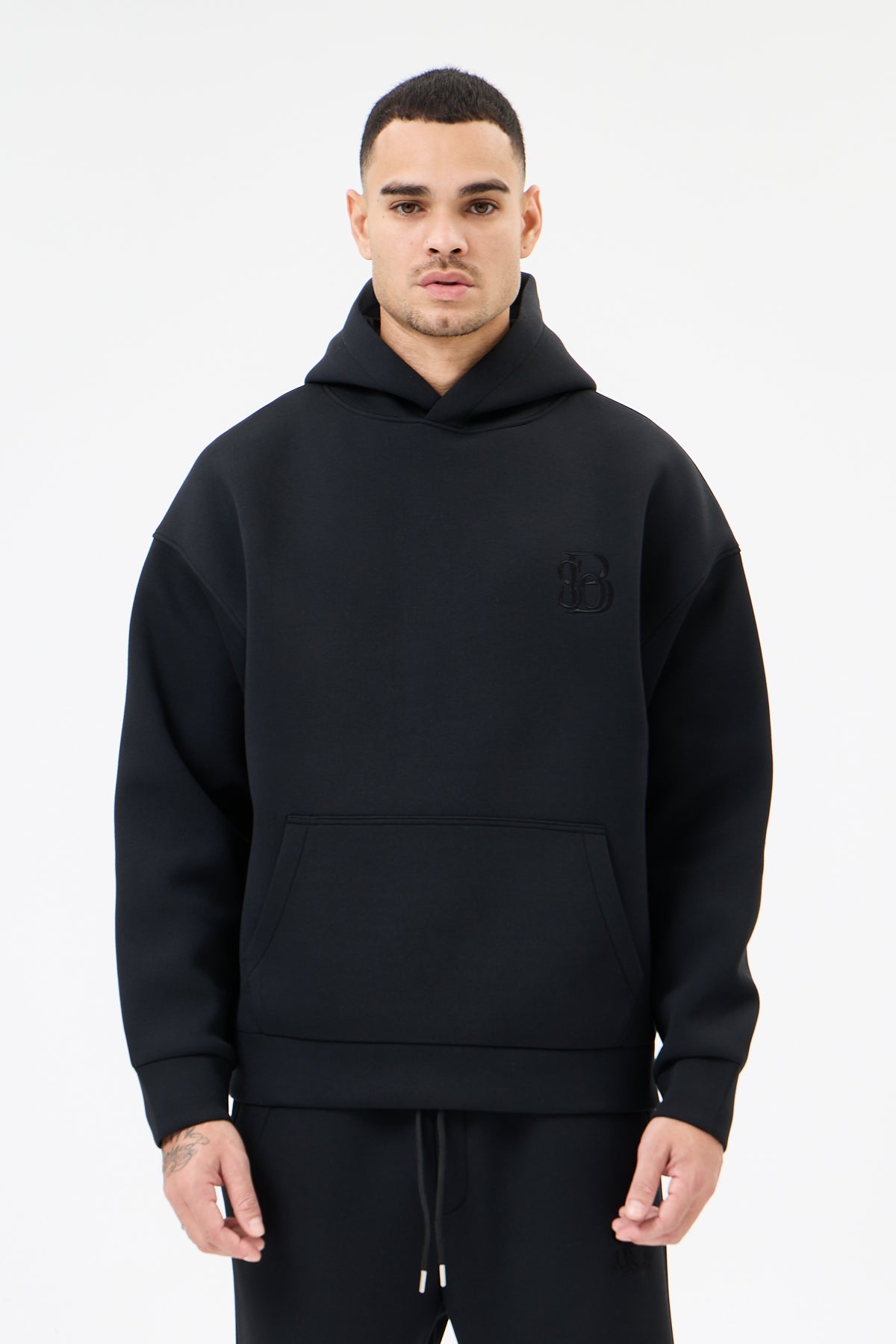 Siyah Panda Kumaş Kapüşonlu Sweatshirt