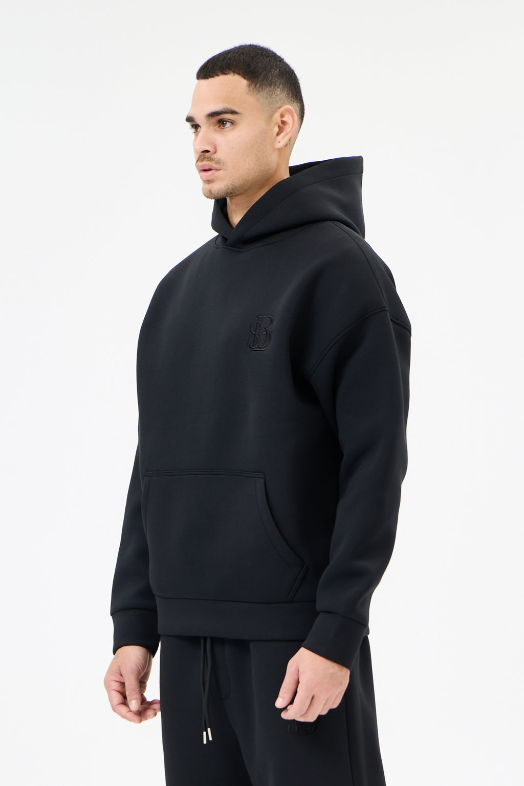 Siyah Panda Kumaş Kapüşonlu Sweatshirt