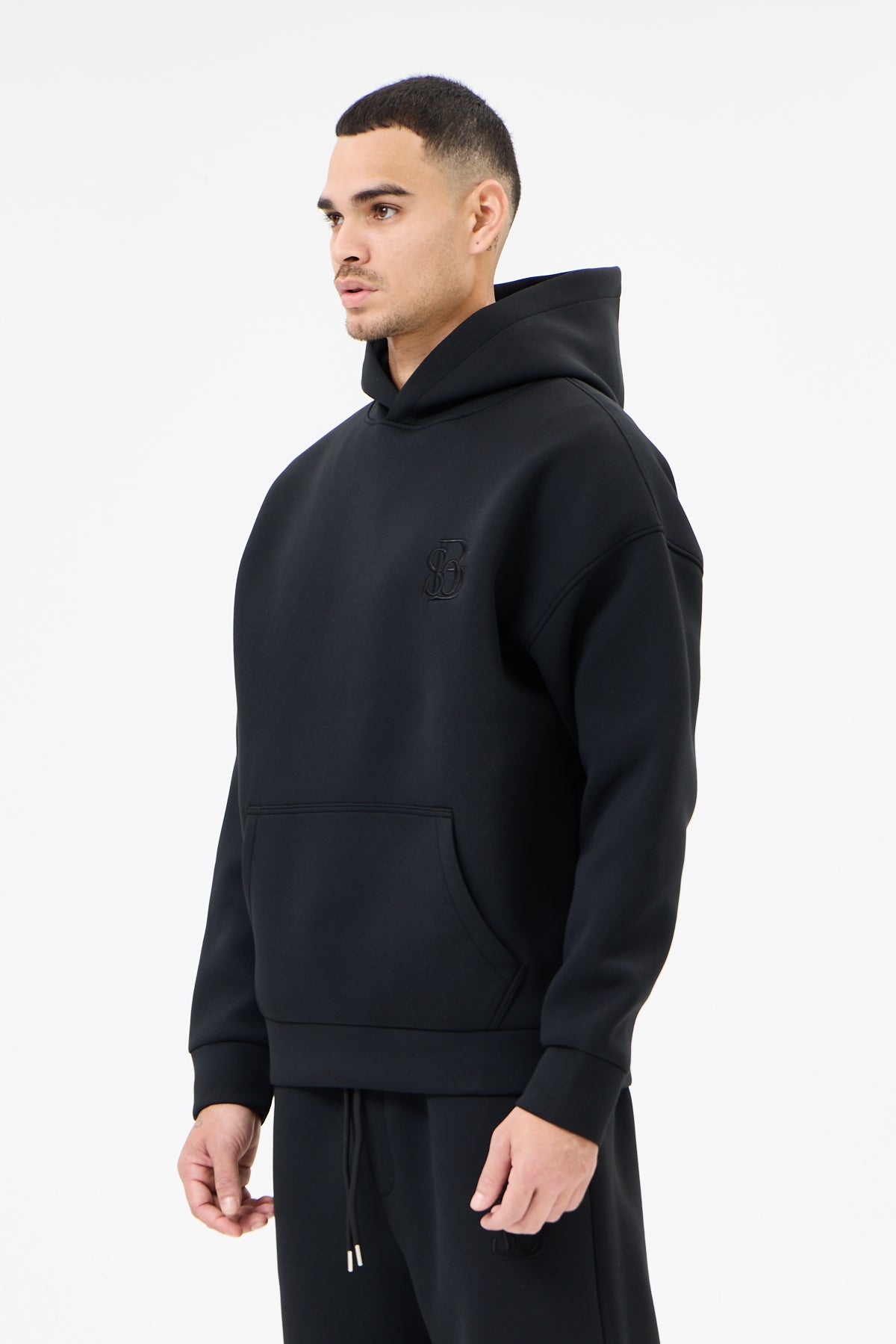 Siyah Panda Kumaş Kapüşonlu Sweatshirt