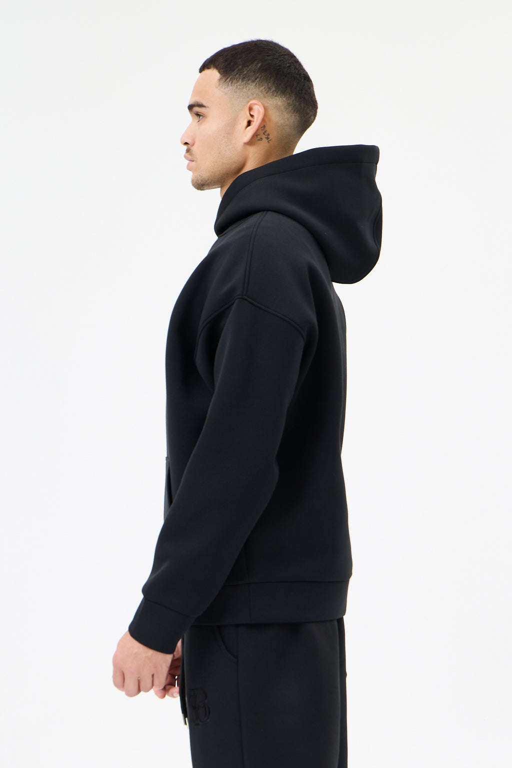 Siyah Panda Kumaş Kapüşonlu Sweatshirt