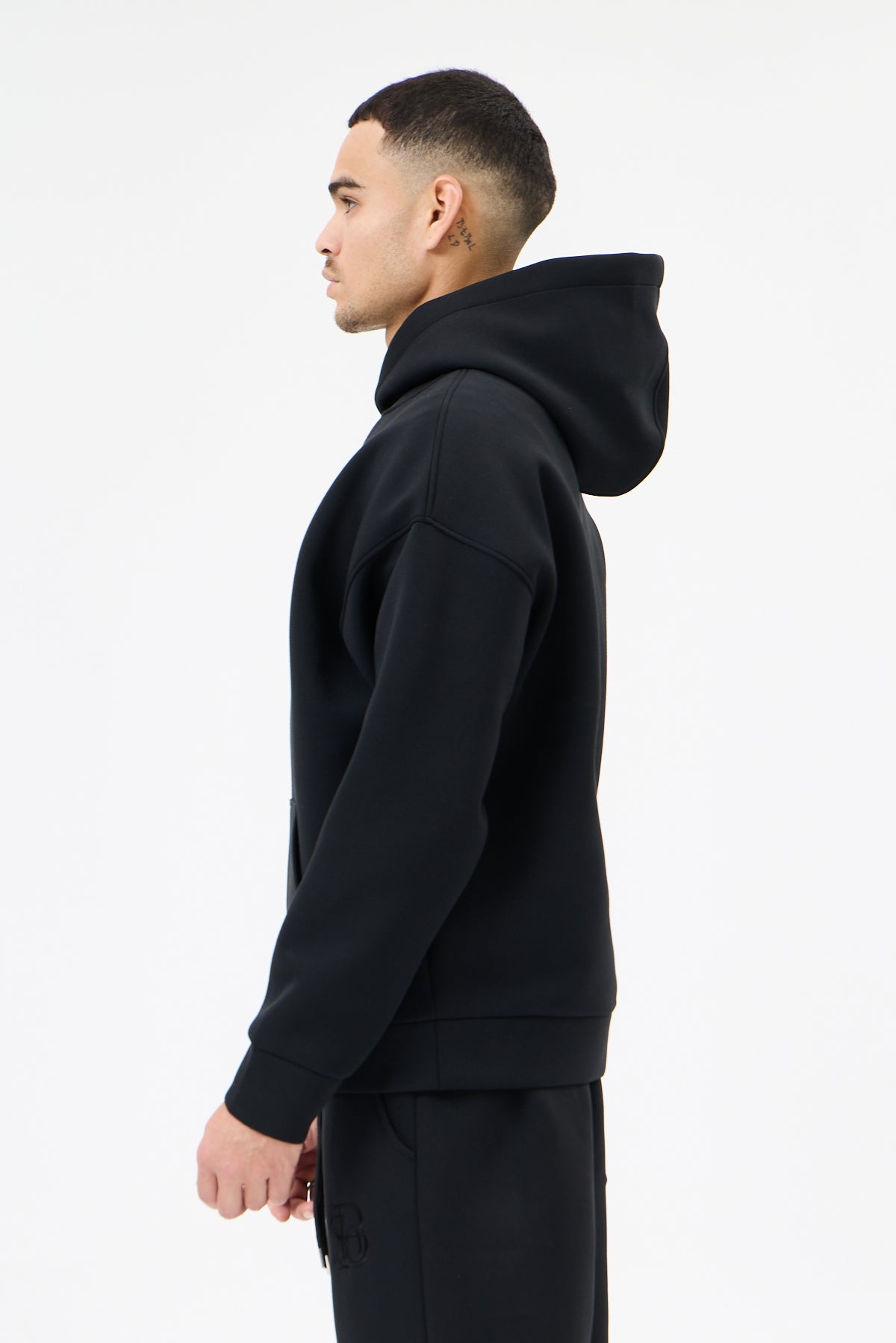 Siyah Panda Kumaş Kapüşonlu Sweatshirt
