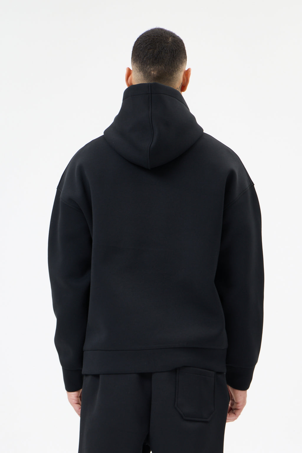 Siyah Panda Kumaş Kapüşonlu Sweatshirt