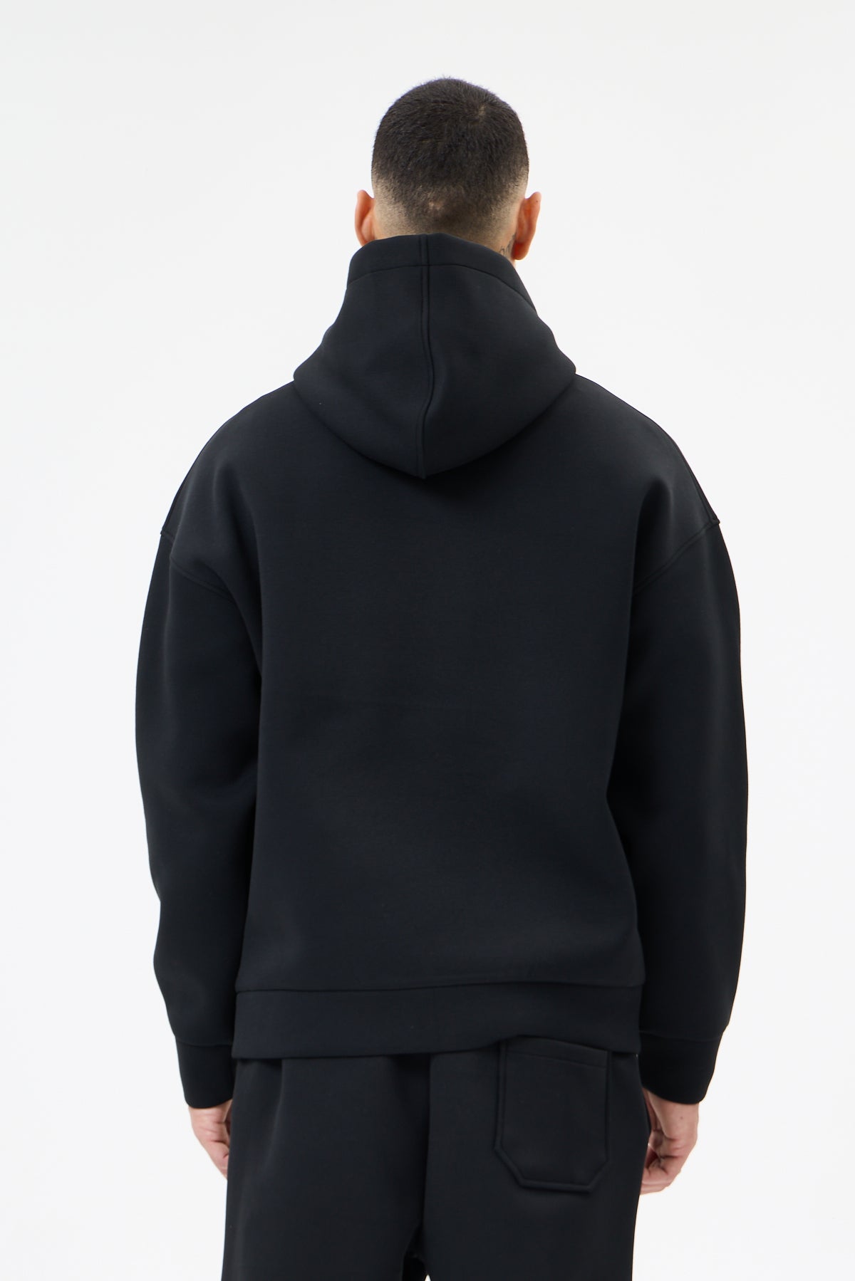 Siyah Panda Kumaş Kapüşonlu Sweatshirt