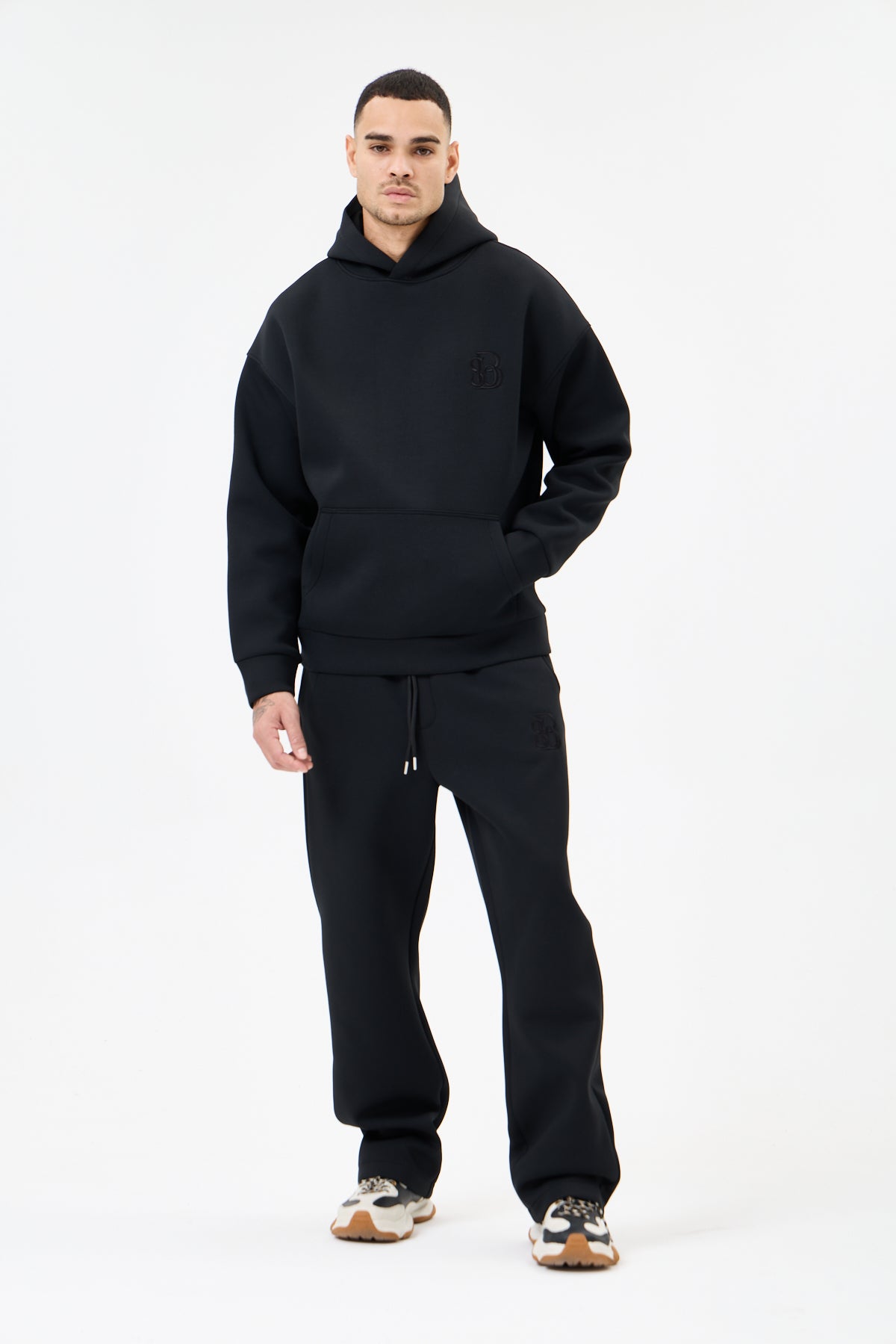 Siyah Panda Kumaş Kapüşonlu Sweatshirt