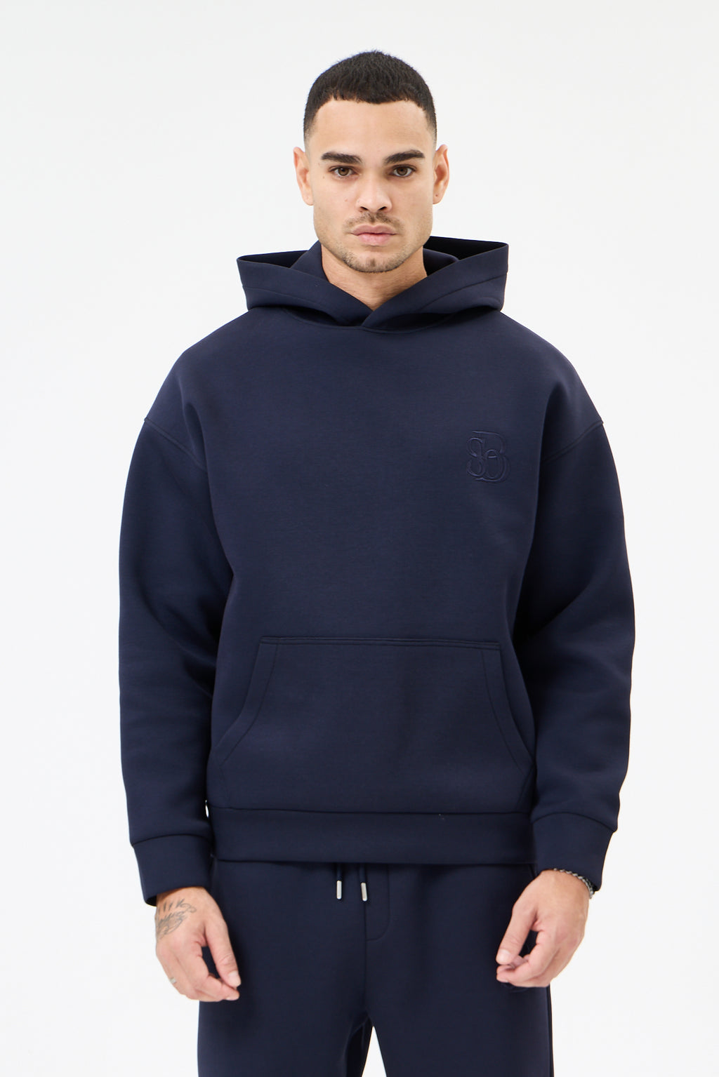 Lacivert Panda Kumaş Kapüşonlu Sweatshirt