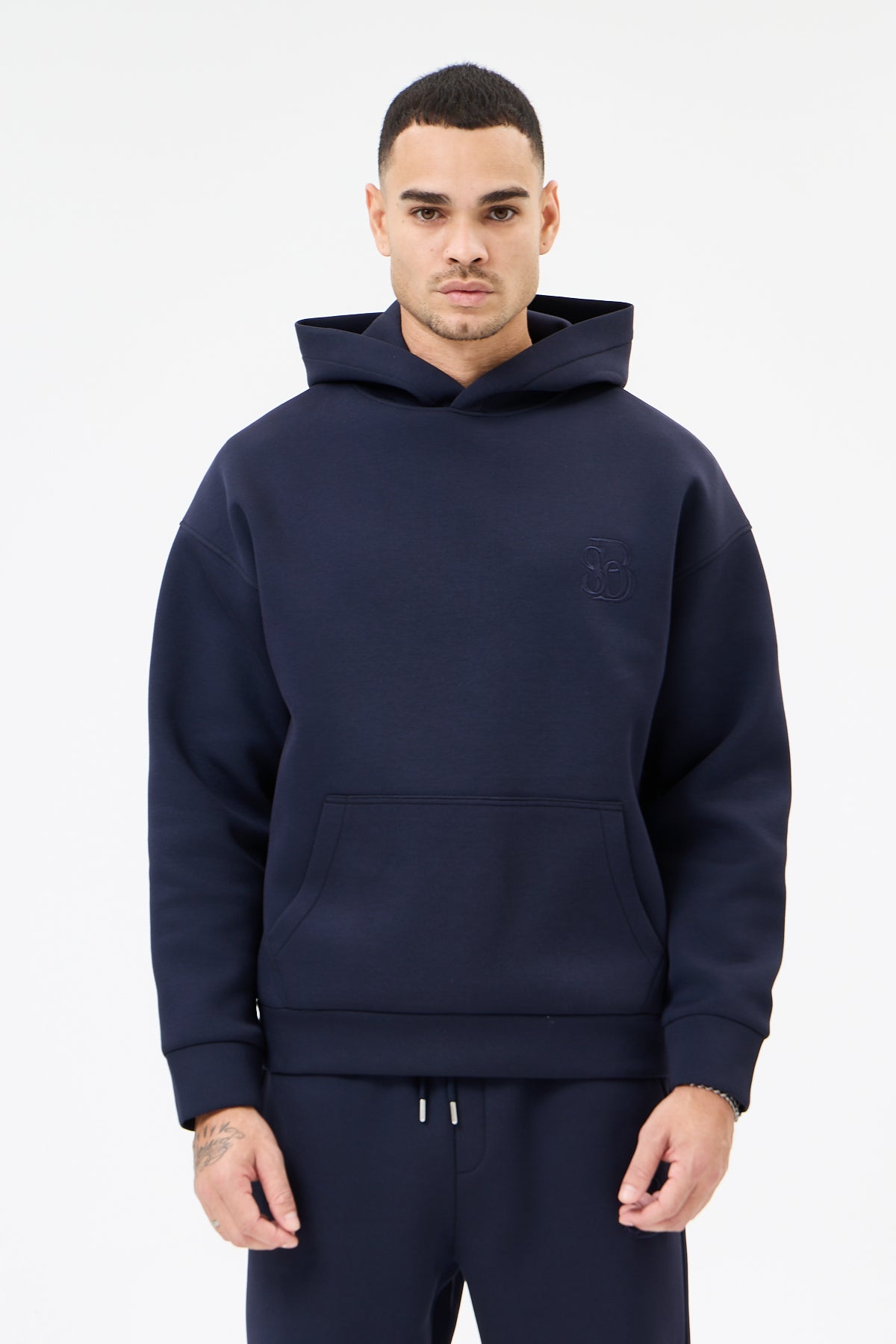 Lacivert Panda Kumaş Kapüşonlu Sweatshirt