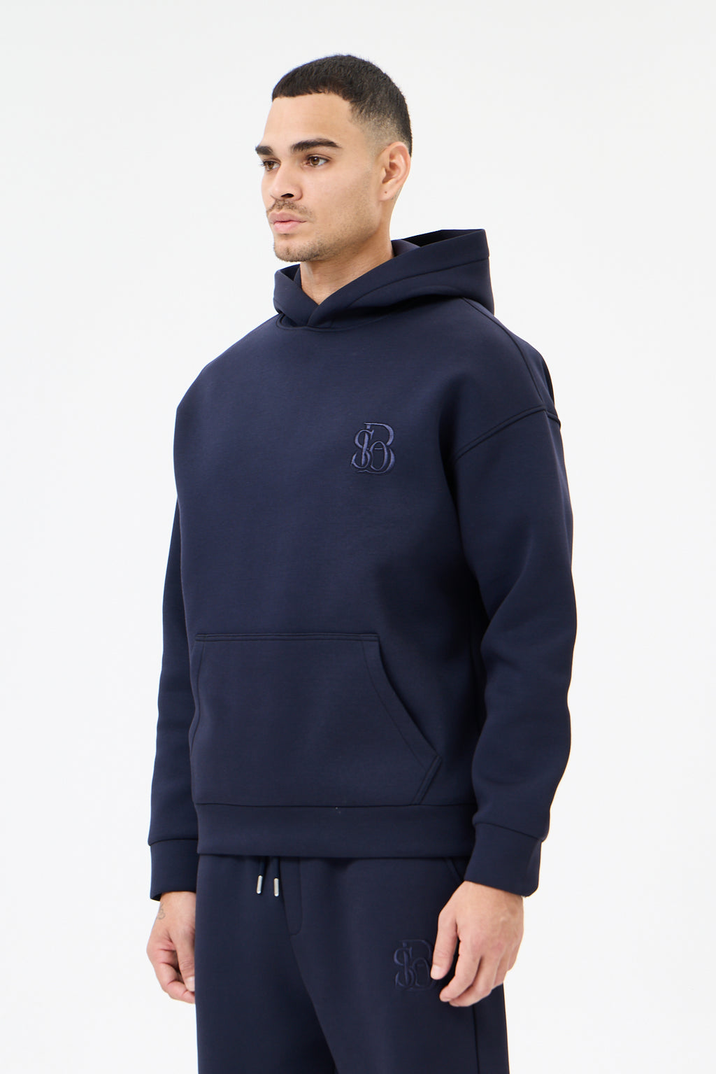 Lacivert Panda Kumaş Kapüşonlu Sweatshirt