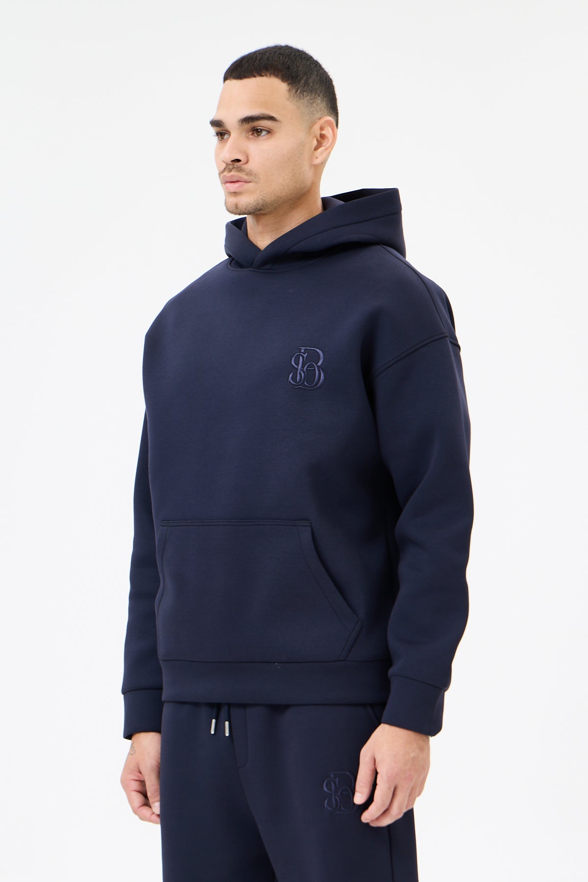 Lacivert Panda Kumaş Kapüşonlu Sweatshirt