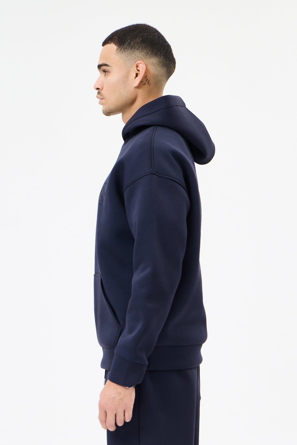 Lacivert Panda Kumaş Kapüşonlu Sweatshirt