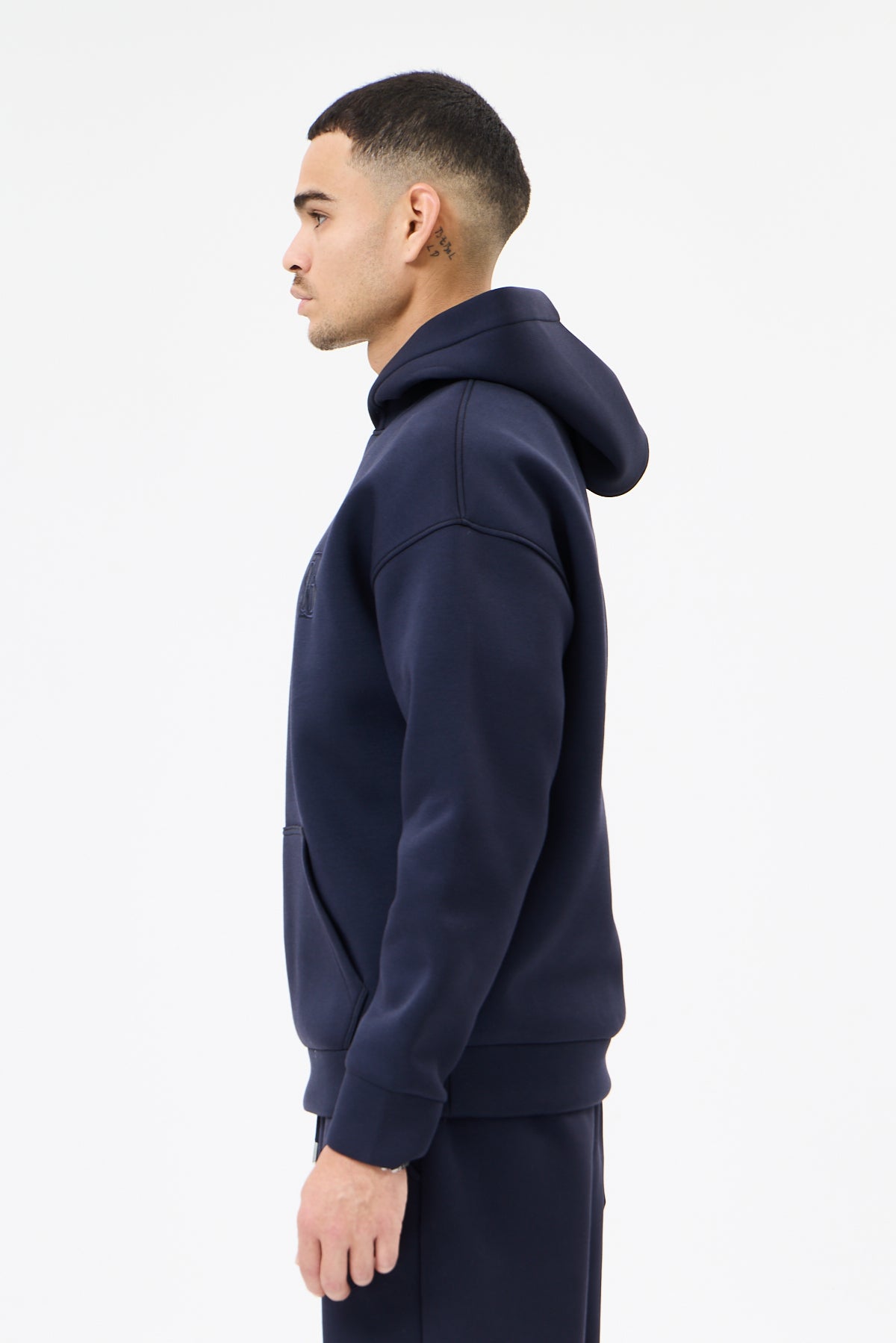 Lacivert Panda Kumaş Kapüşonlu Sweatshirt
