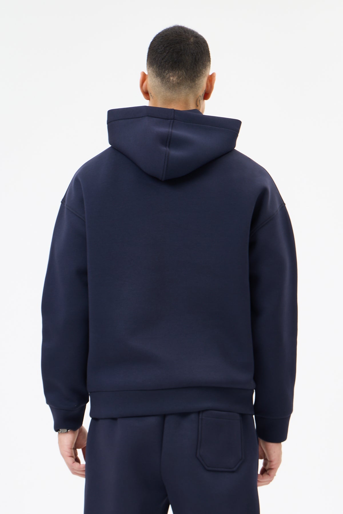 Lacivert Panda Kumaş Kapüşonlu Sweatshirt