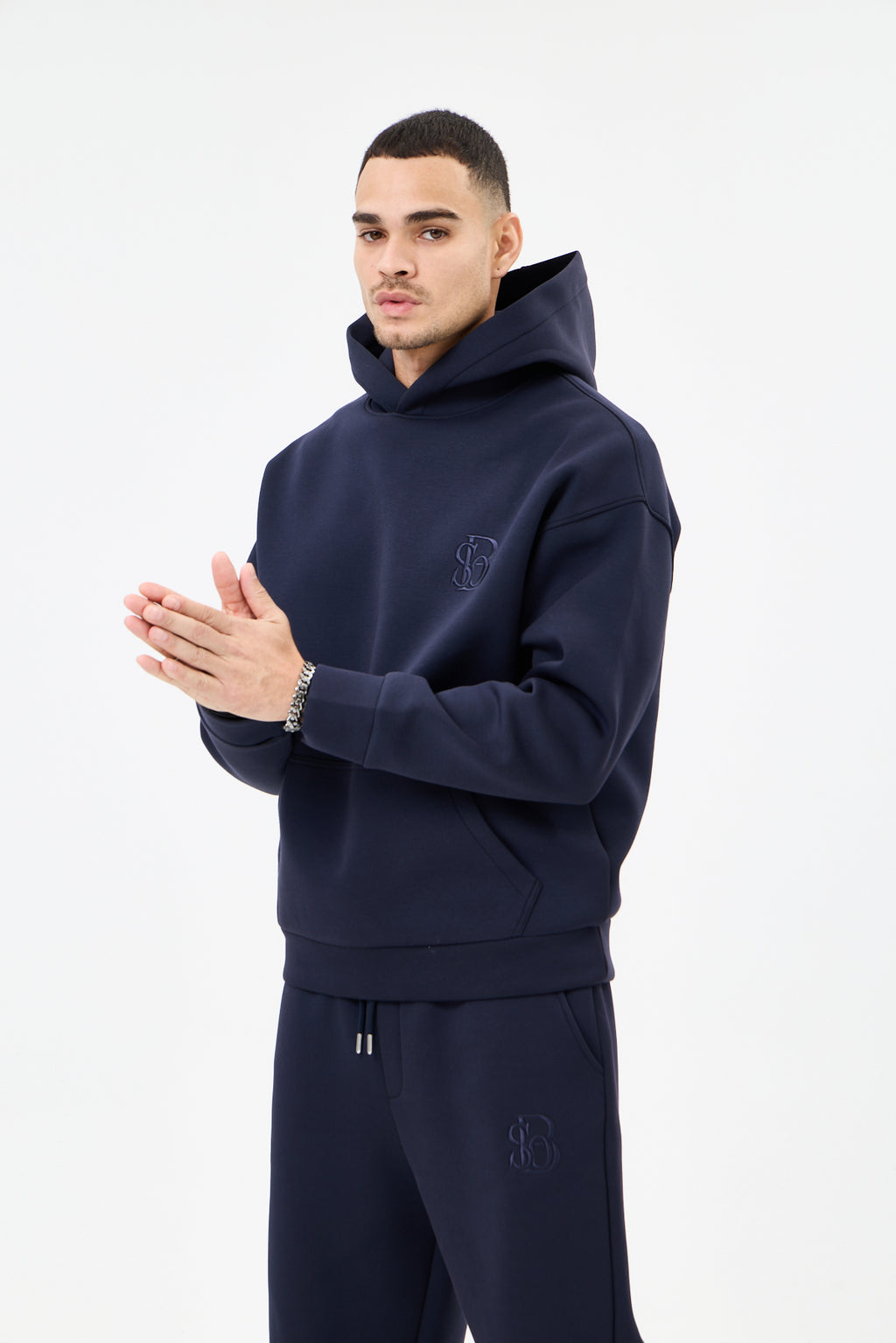 Lacivert Panda Kumaş Kapüşonlu Sweatshirt