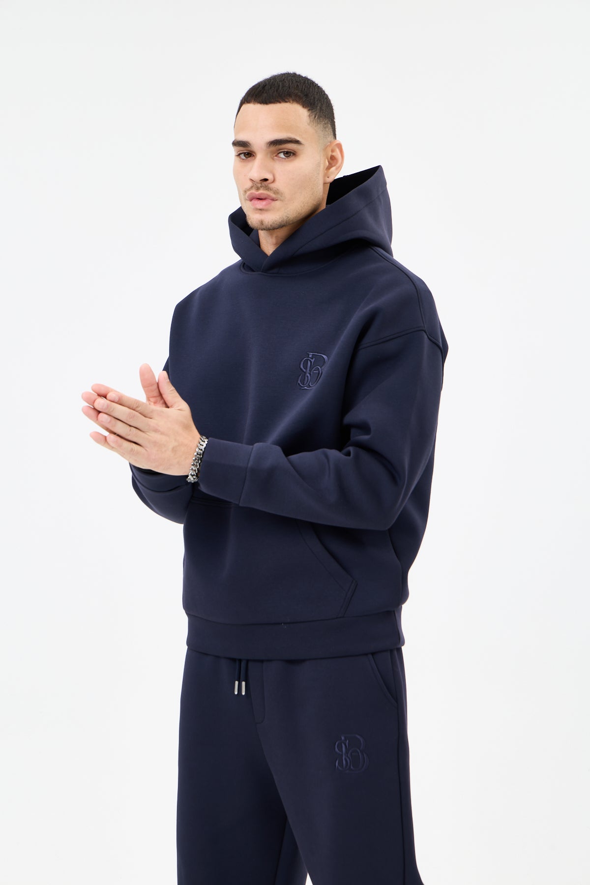 Lacivert Panda Kumaş Kapüşonlu Sweatshirt
