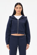 Lacivert Panda Kumaş Kadın CROP Kapüşonlu Sweatshirt