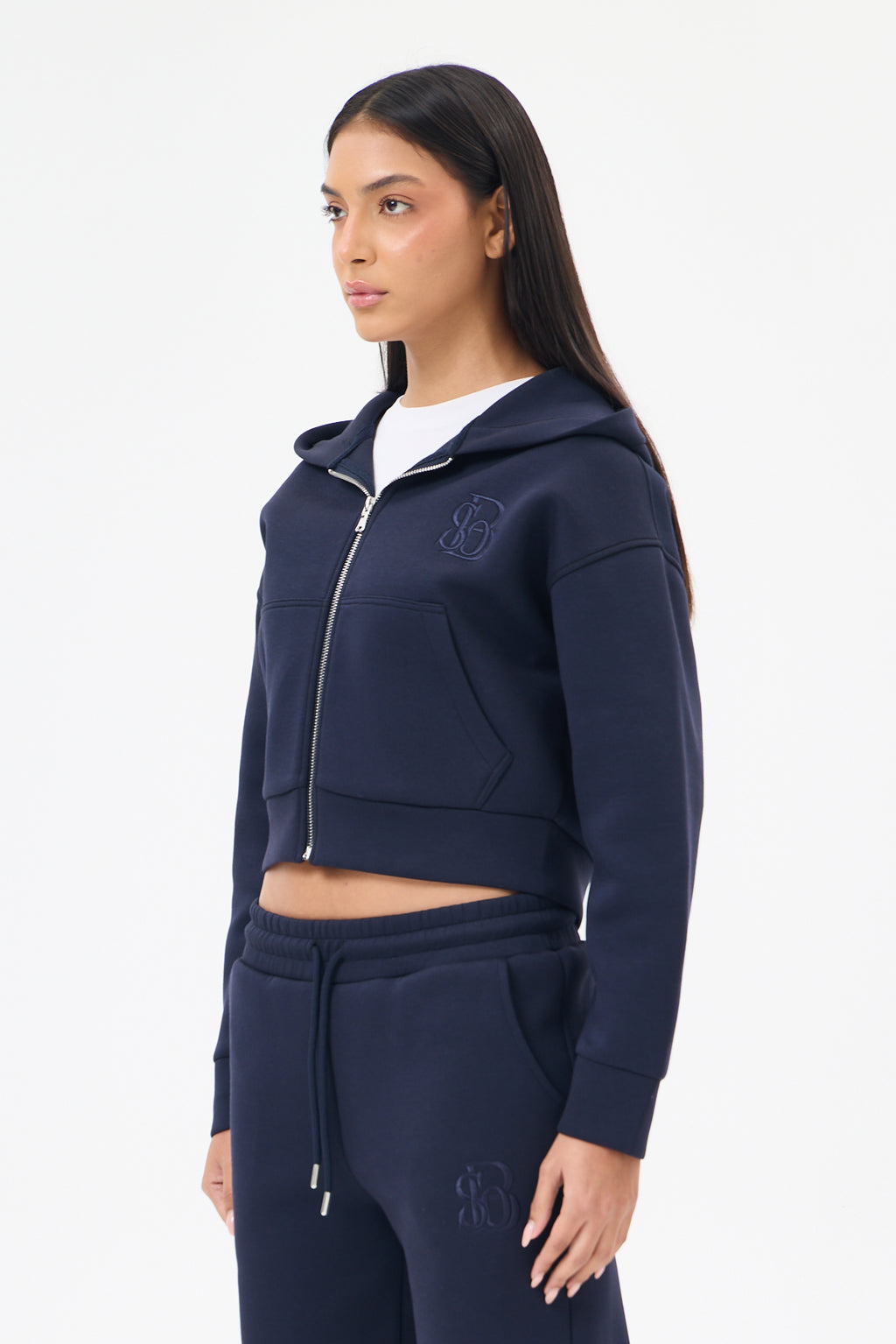 Lacivert Panda Kumaş Kadın CROP Kapüşonlu Sweatshirt