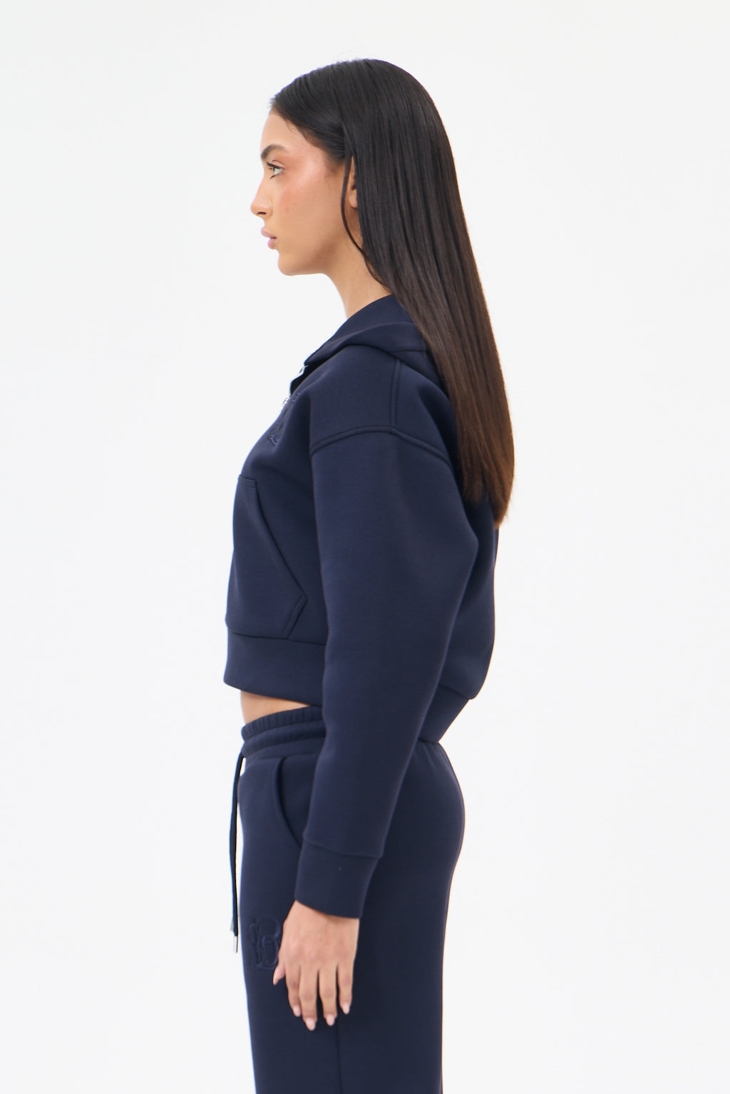 Lacivert Panda Kumaş Kadın CROP Kapüşonlu Sweatshirt