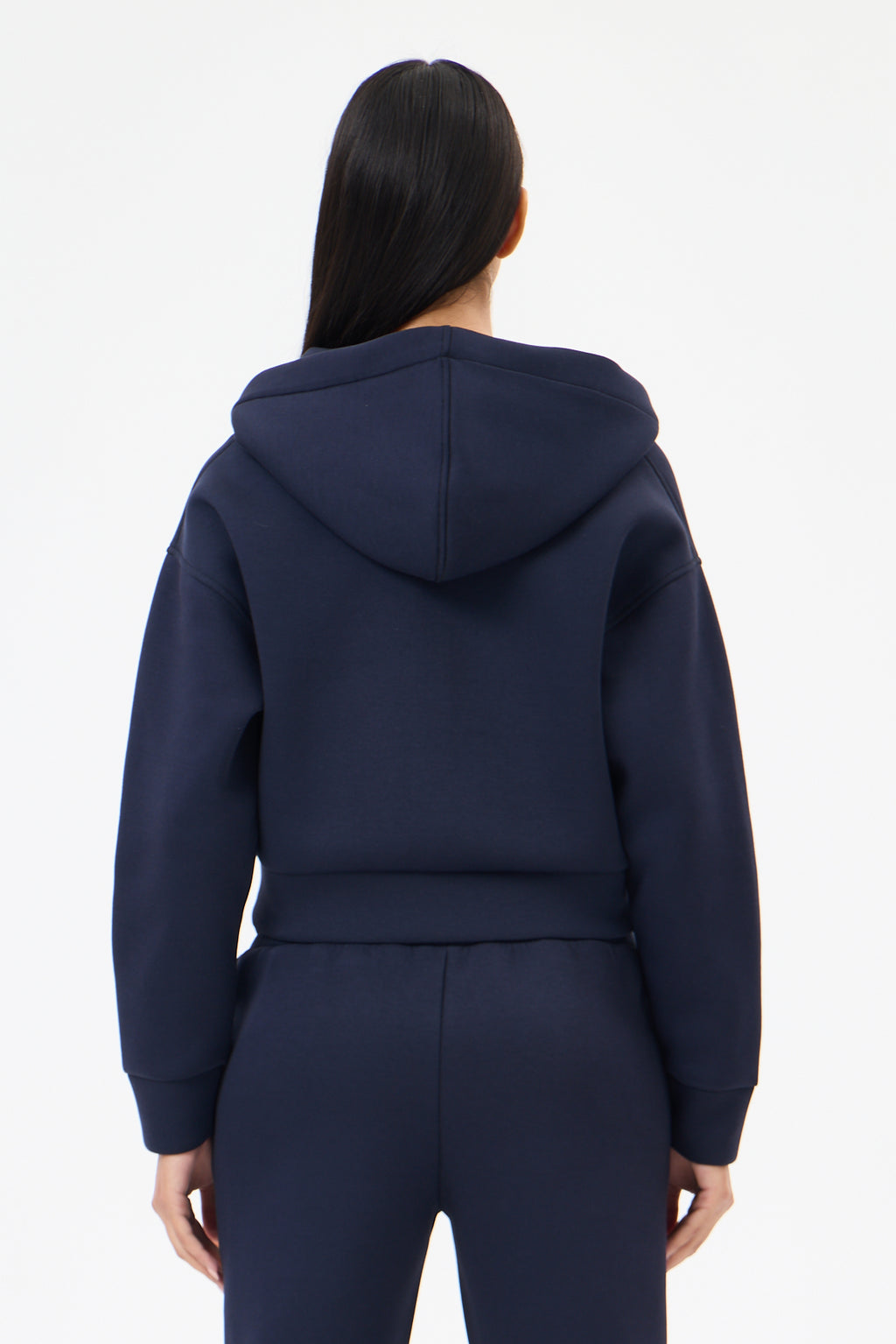 Lacivert Panda Kumaş Kadın CROP Kapüşonlu Sweatshirt