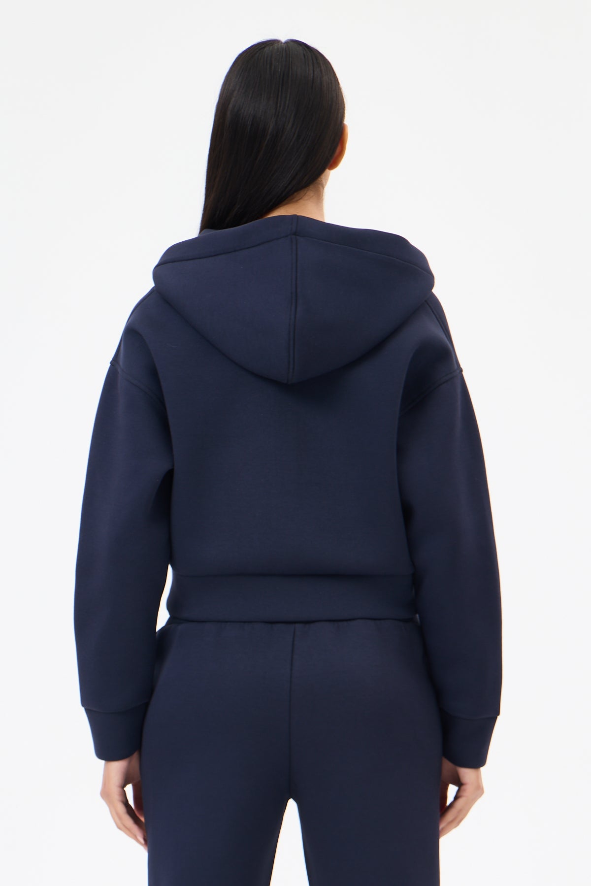 Lacivert Panda Kumaş Kadın CROP Kapüşonlu Sweatshirt