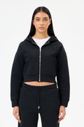 Siyah Panda Kumaş Kadın CROP Kapüşonlu Sweatshirt