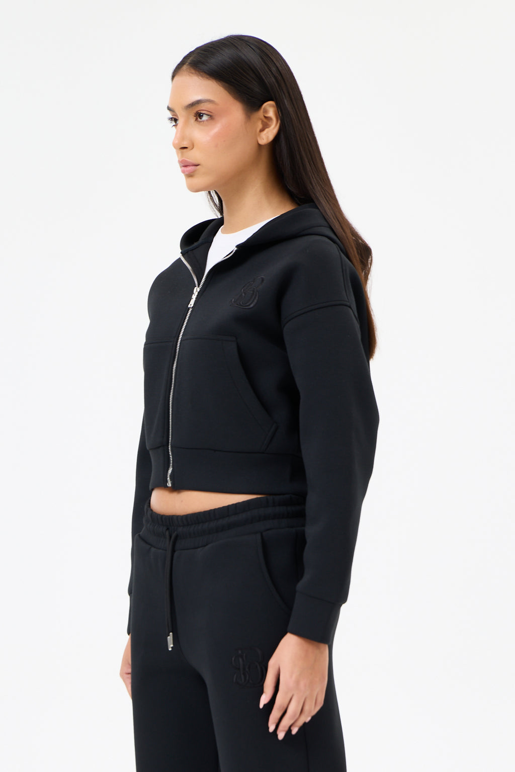Siyah Panda Kumaş Kadın CROP Kapüşonlu Sweatshirt
