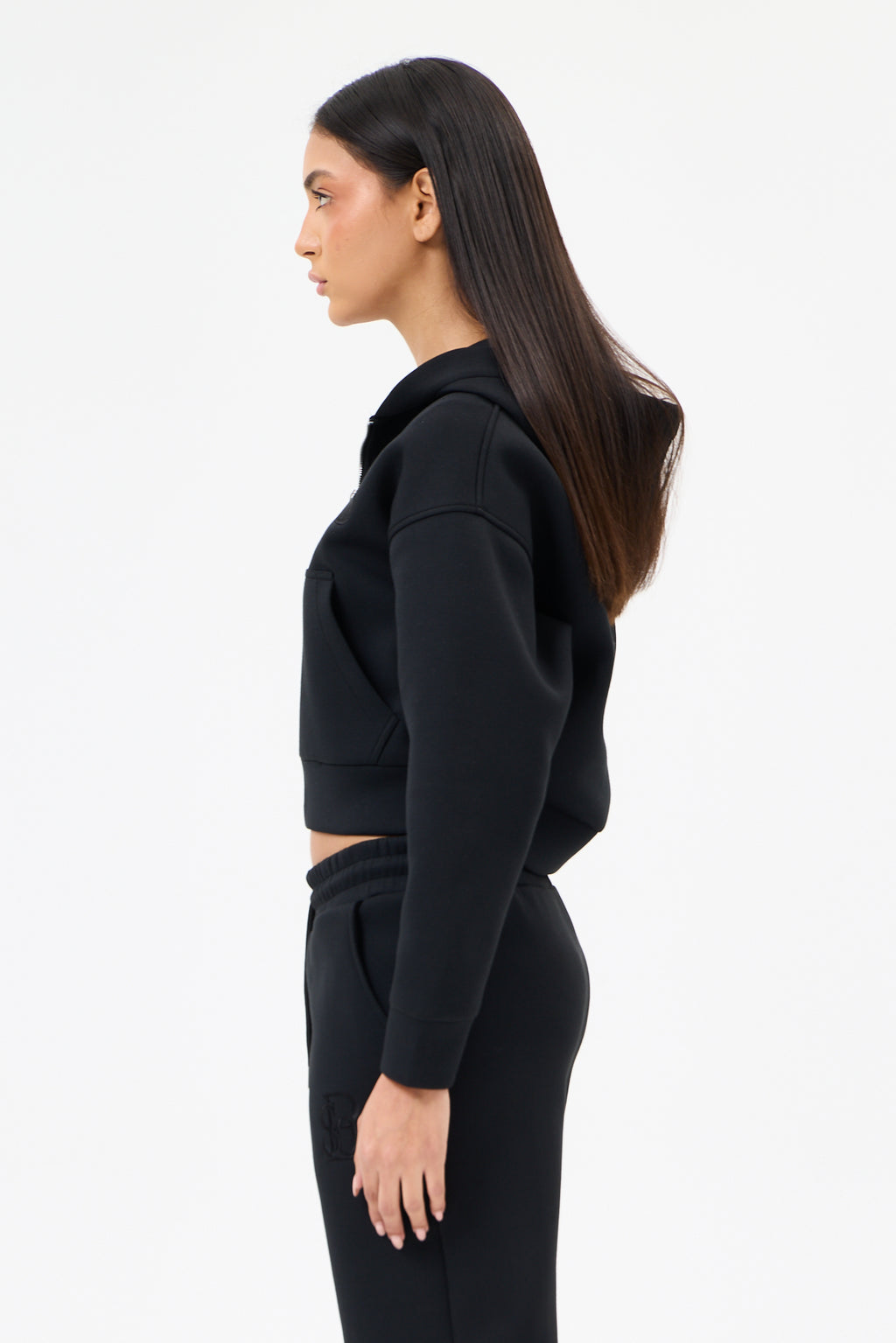 Siyah Panda Kumaş Kadın CROP Kapüşonlu Sweatshirt