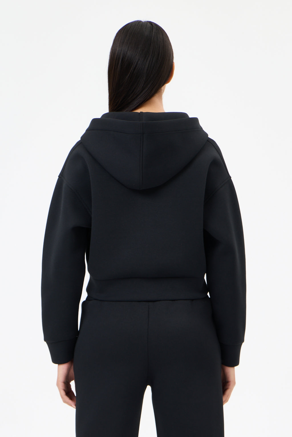 Siyah Panda Kumaş Kadın CROP Kapüşonlu Sweatshirt