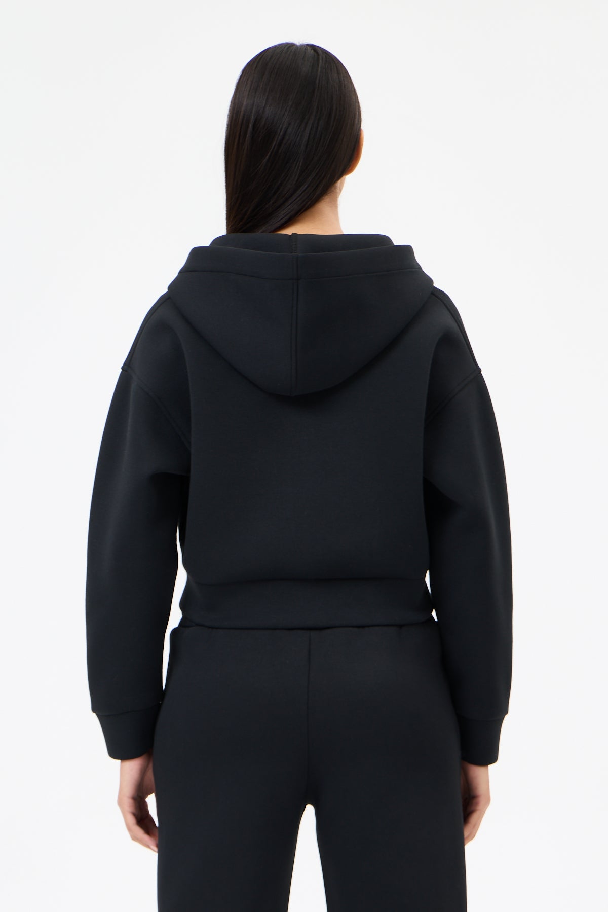 Siyah Panda Kumaş Kadın CROP Kapüşonlu Sweatshirt