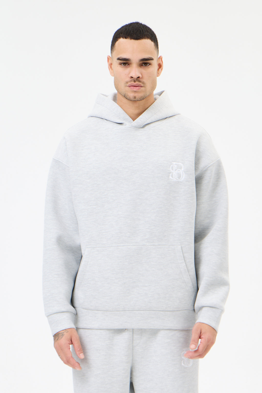 Grey Melange Panda Kumaş Kapüşonlu Erkek Sweatshirt