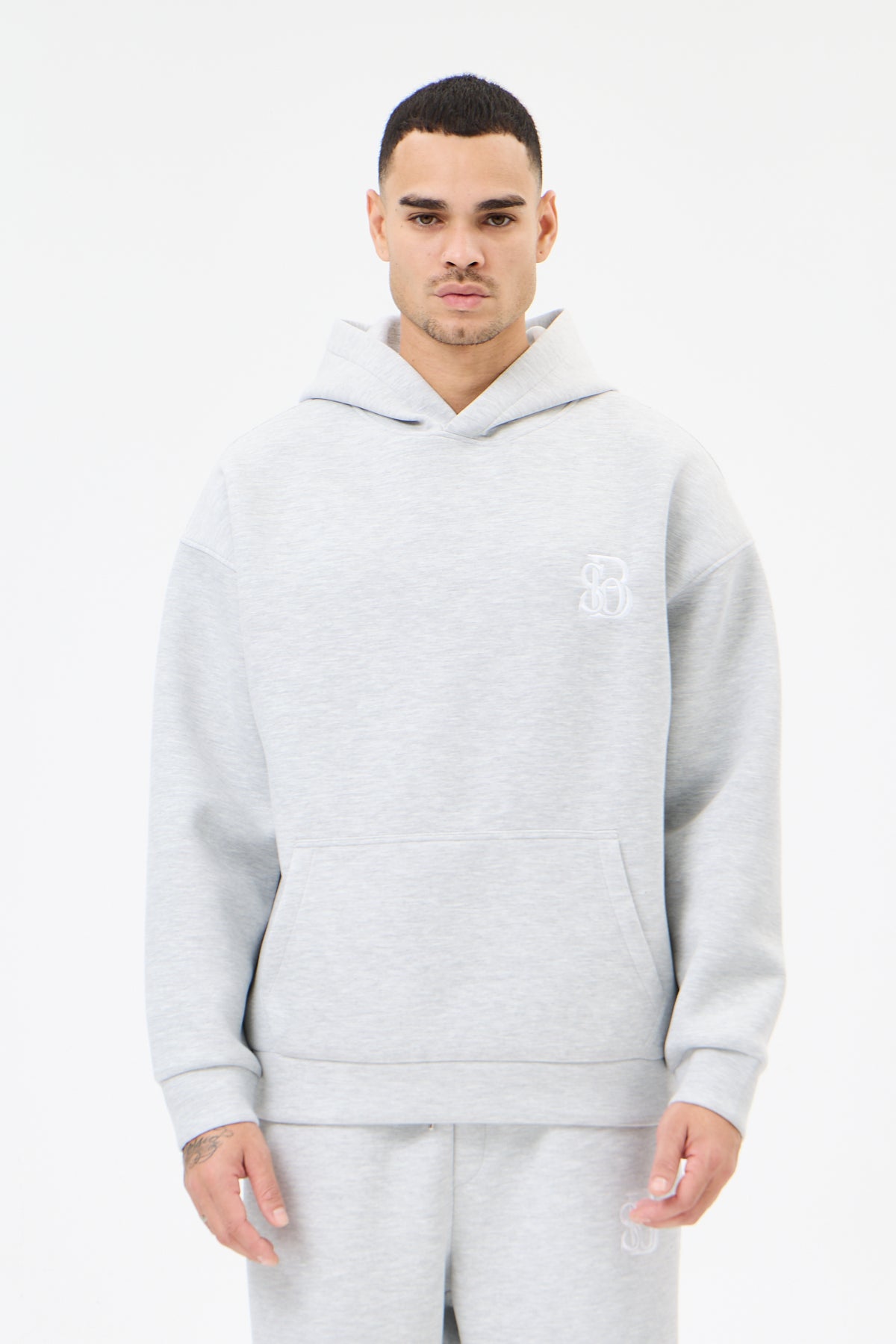 Grey Melange Panda Kumaş Kapüşonlu Erkek Sweatshirt
