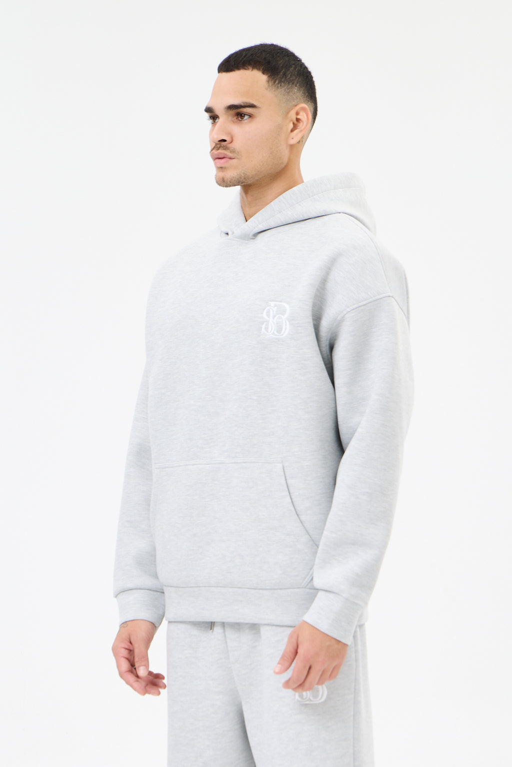 Grey Melange Panda Kumaş Kapüşonlu Erkek Sweatshirt