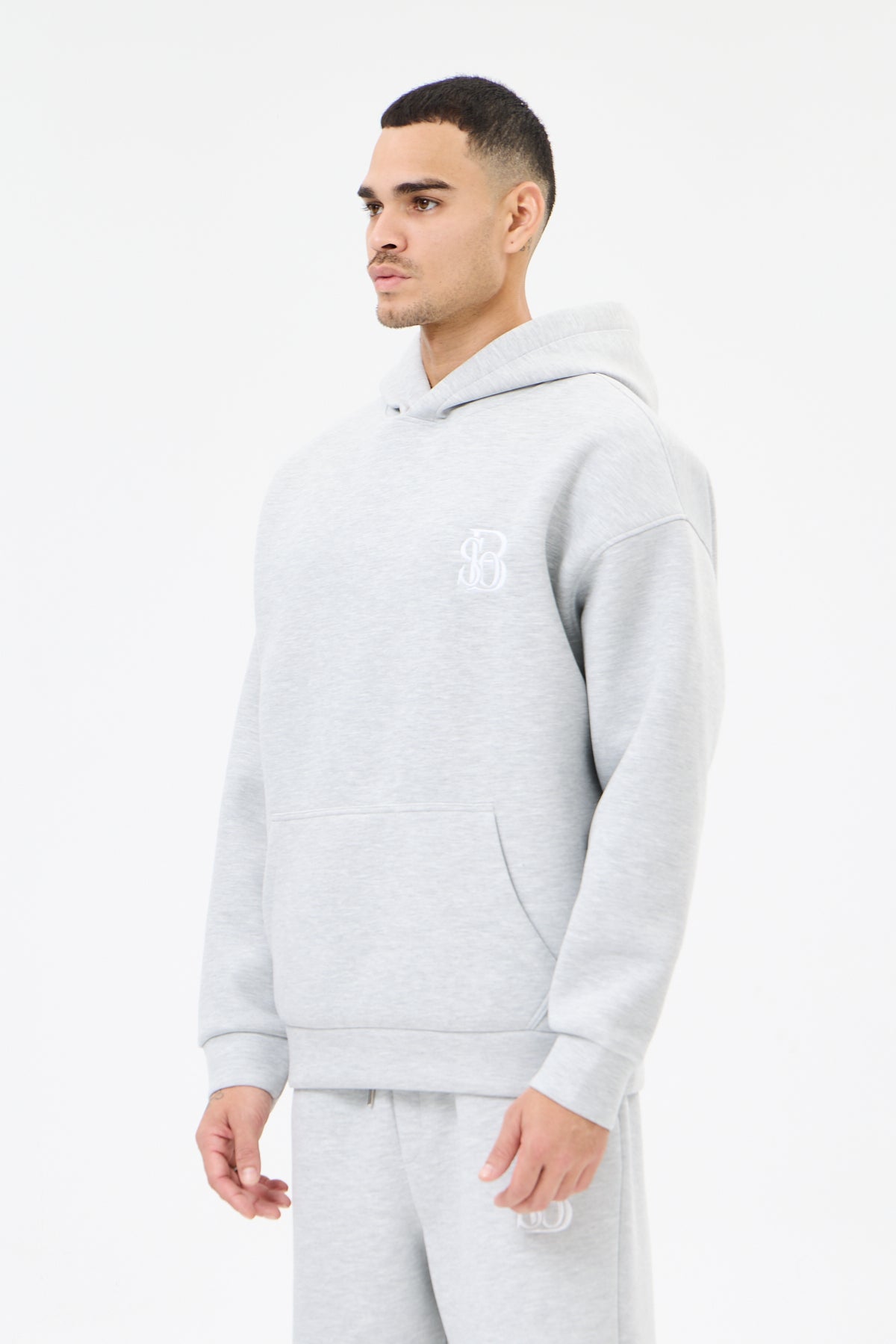 Grey Melange Panda Kumaş Kapüşonlu Erkek Sweatshirt