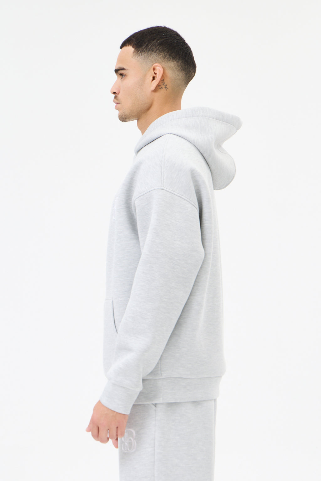 Grey Melange Panda Kumaş Kapüşonlu Erkek Sweatshirt