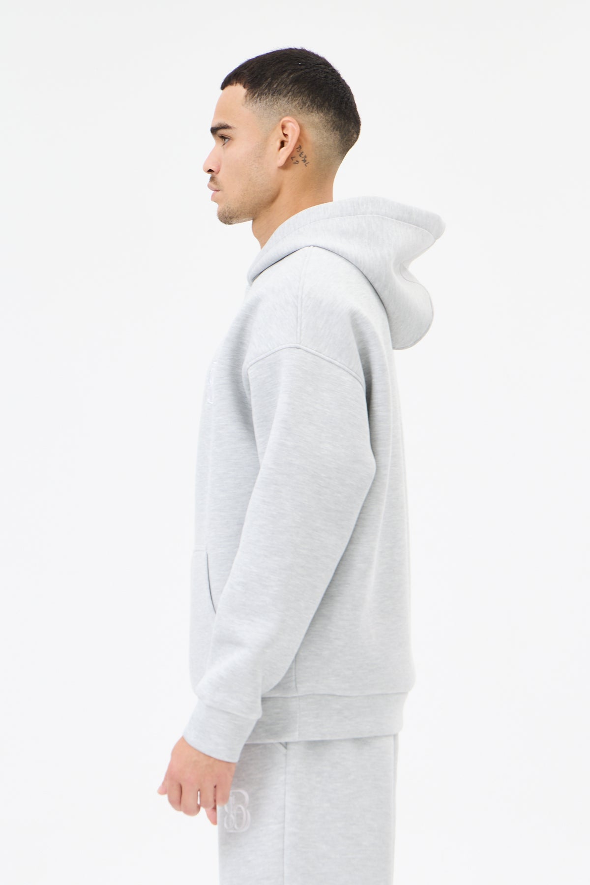 Grey Melange Panda Kumaş Kapüşonlu Erkek Sweatshirt