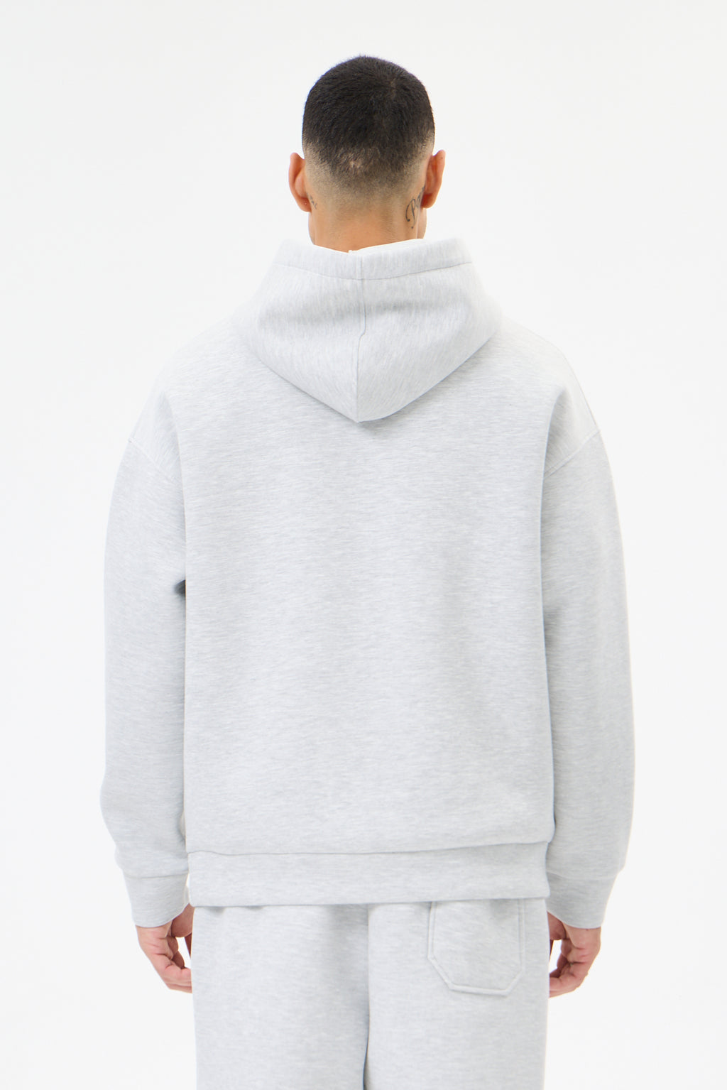 Grey Melange Panda Kumaş Kapüşonlu Erkek Sweatshirt