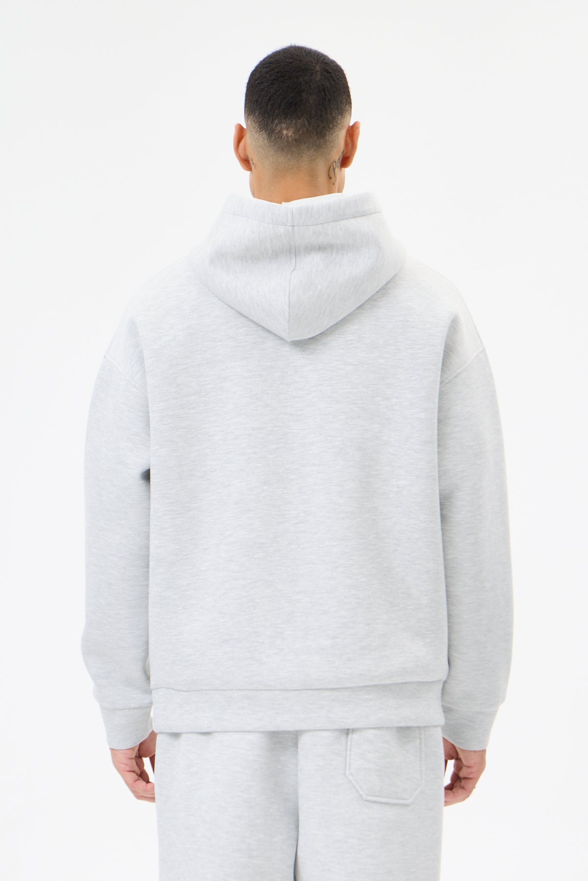 Grey Melange Panda Kumaş Kapüşonlu Erkek Sweatshirt