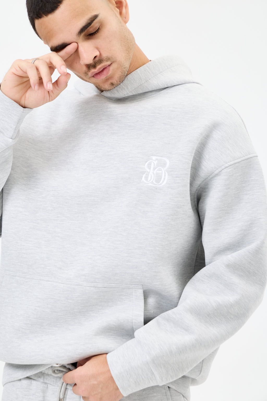 Grey Melange Panda Kumaş Kapüşonlu Erkek Sweatshirt