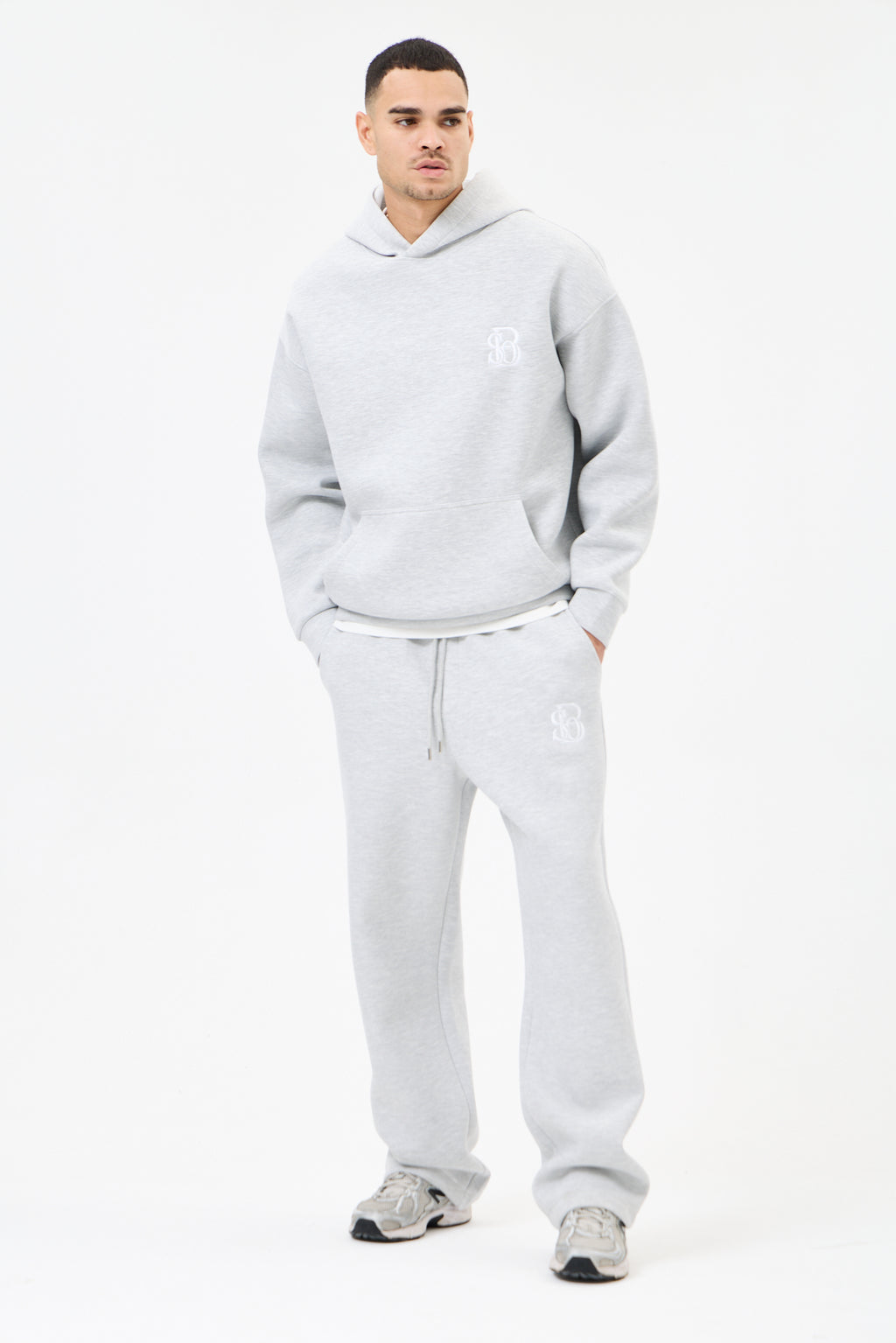 Grey Melange Panda Kumaş Kapüşonlu Erkek Sweatshirt