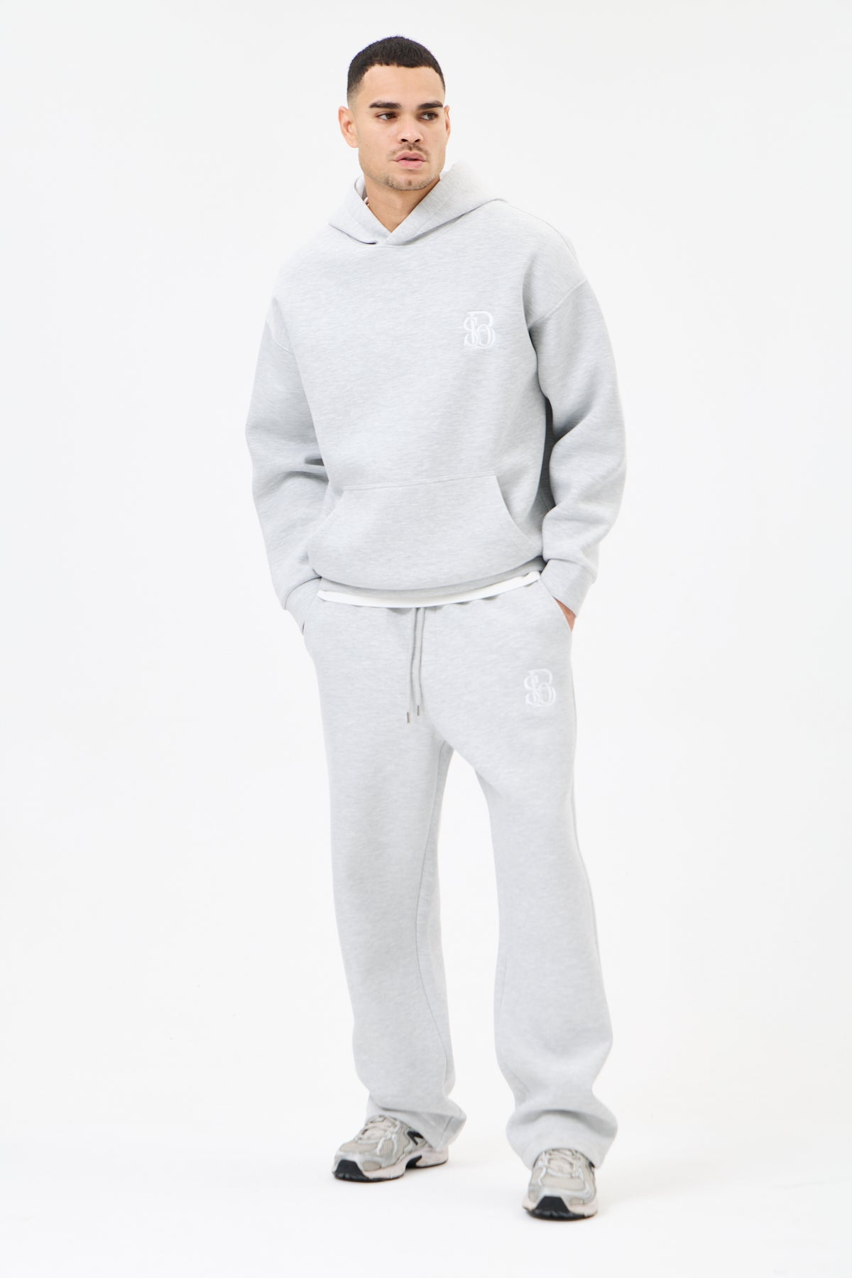Grey Melange Panda Kumaş Kapüşonlu Erkek Sweatshirt