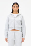 Grey Melange Panda Kumaş Kadın CROP Kapüşonlu Sweatshirt