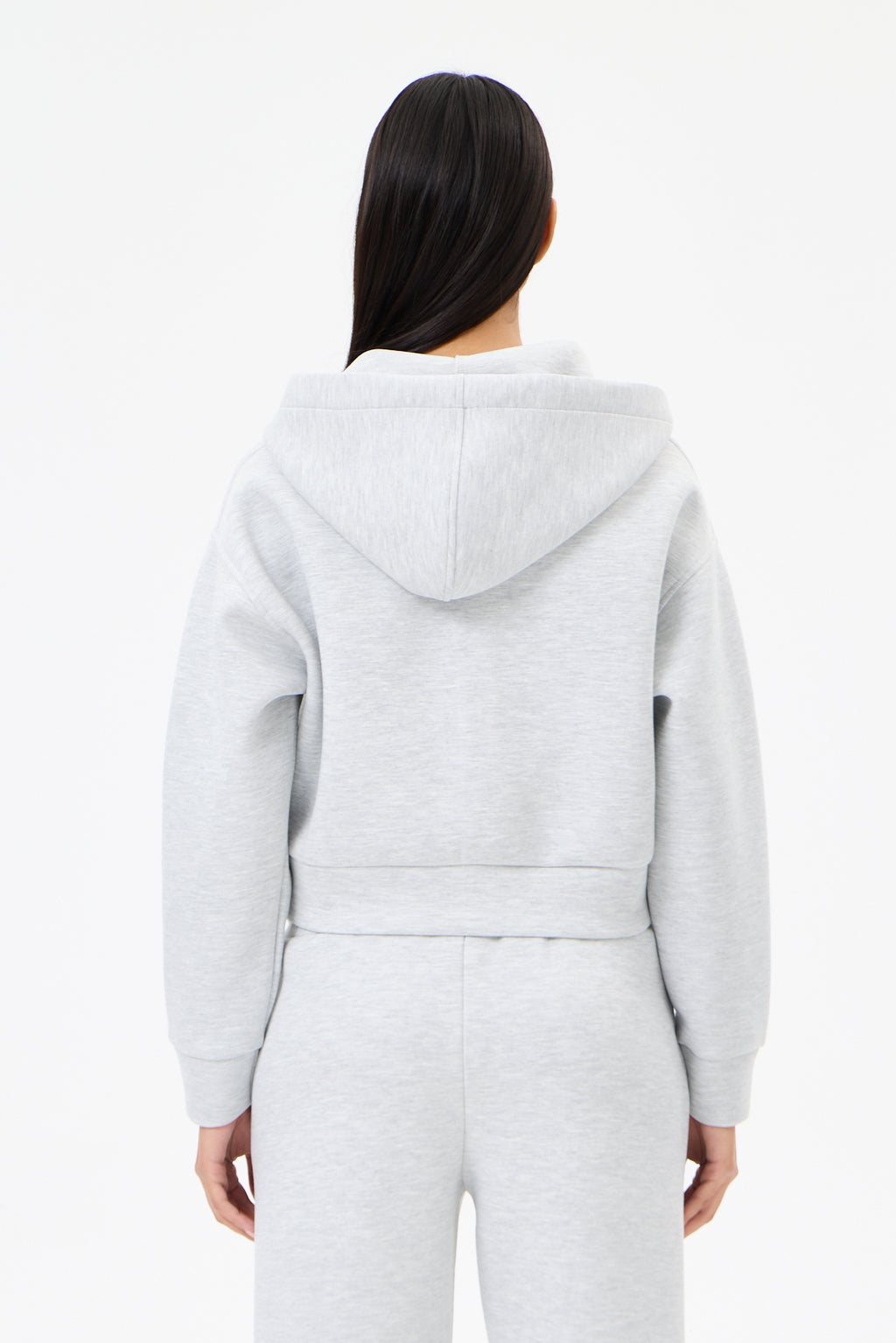 Grey Melange Panda Kumaş Kadın CROP Kapüşonlu Sweatshirt