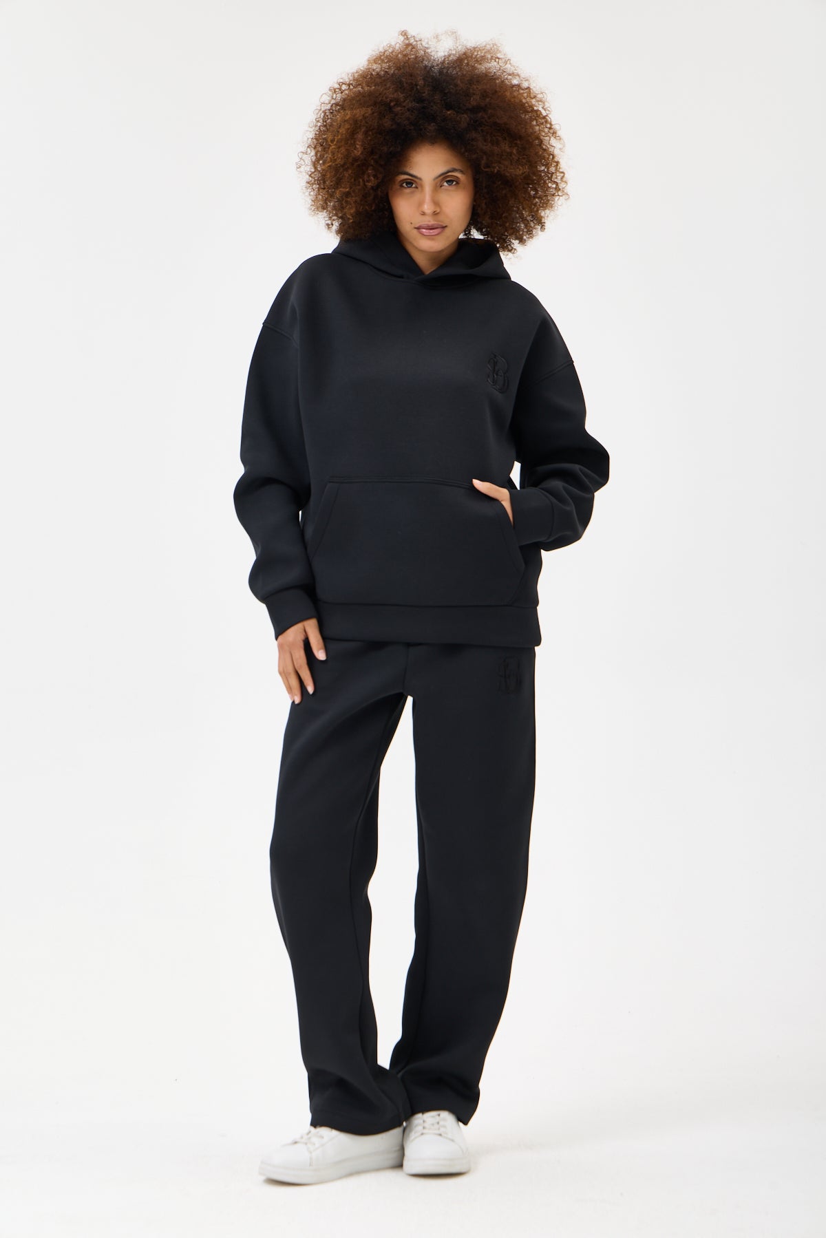 Siyah Panda Kumaş Kadın Sweatshirt Takım