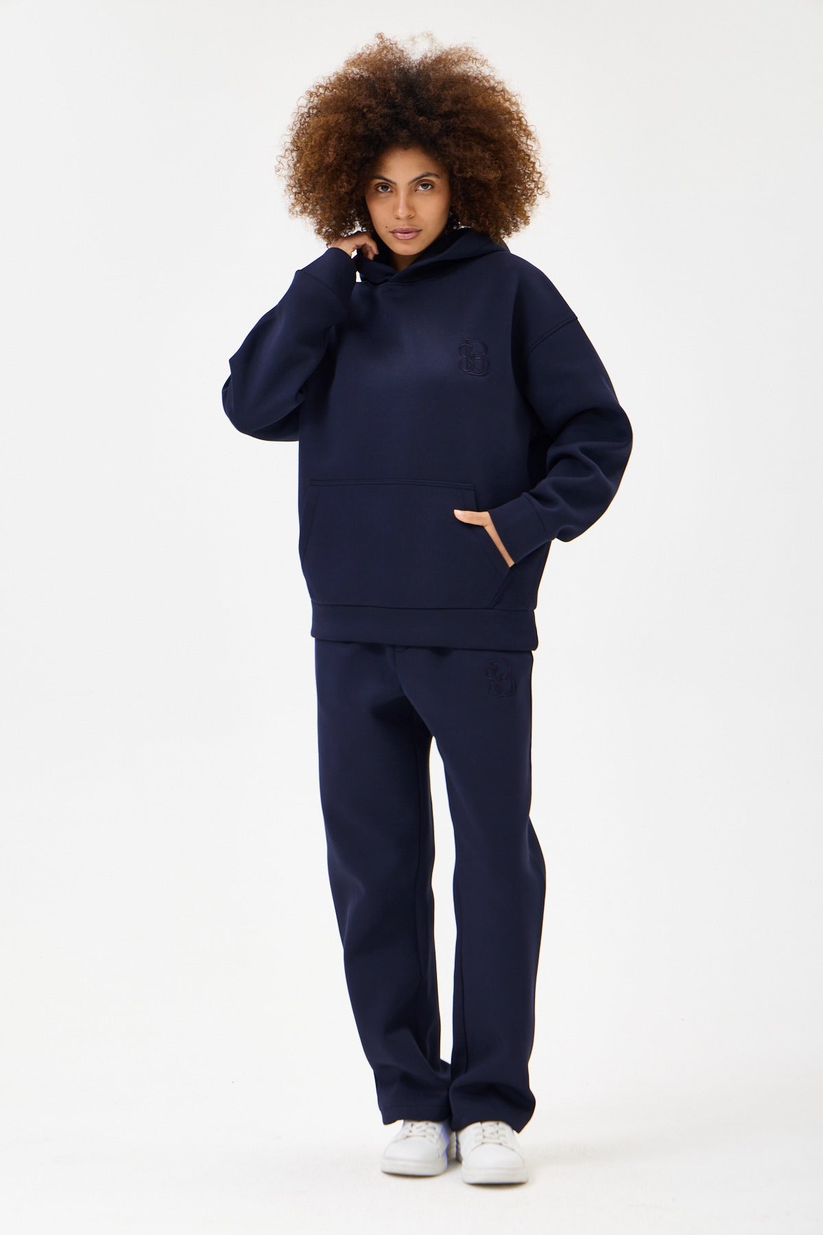 Lacivert Panda Kumaş Kadın Sweatshirt Takım